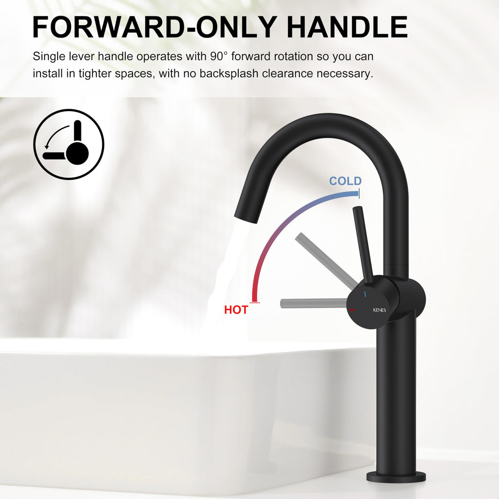 KENES Black and Gold Single Handle Bathroom Sink Faucet, Modern Prep Wet Bar Sink Faucet with Drain Assembly & Deck Plate, Vanity Faucets for Farmhouse RV Camper Utility, KE-9005B-BG