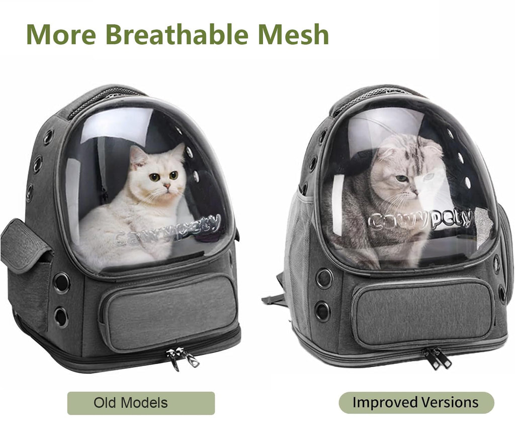 Cawypety Cat Backpack Carrier, Breathable Cat Carrier Large Space Bubble Pet Backpack for Kitty Small Dog up to 12lbs, Transparent & Foldable Pet Carrier for Travel Hiking (Black