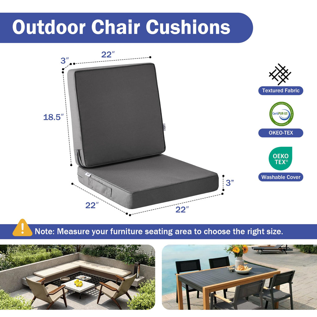 IPYNBAP Outdoor Cushions, Outdoor Chair Cushions 22x22x3 Inch, Cushions for Outdoor Furniture with Removable Cover, Waterproof & Fade Resistant Outdoor Seat Cushions for Patio, Lawn, Beige