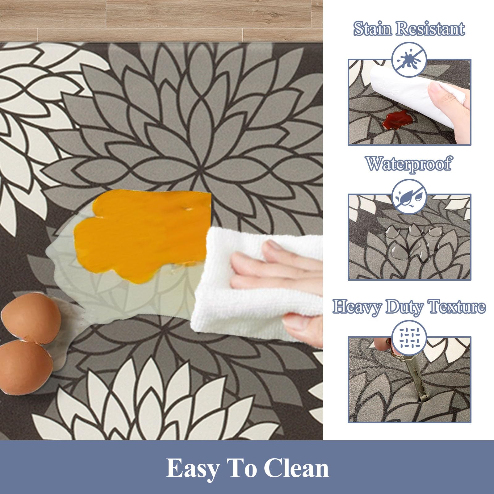 HEBE Anti Fatigue Kitchen Rugs Sets of 2, Non Slip Kitchen Mats for Floor, Waterproof Cushioned Comfort Standing Carpet for Kitchen Sink, Home Office, Laundry Room