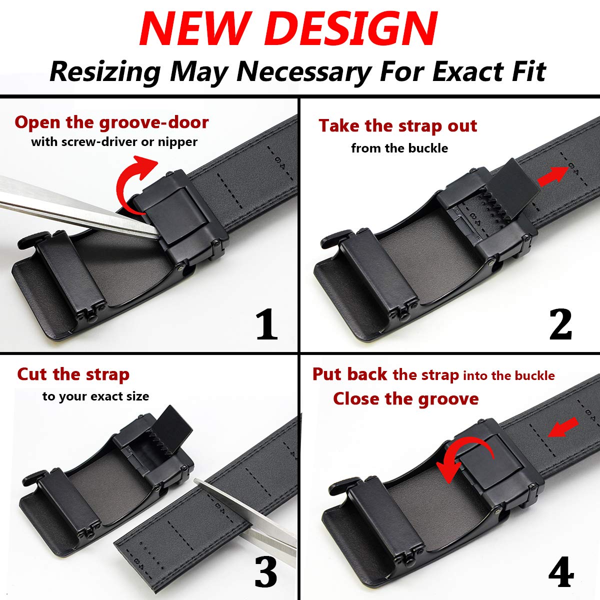 DOOPAI Men's 2 Pack Ratchet Dress Belt - Adjustable 1 3/8" Genuine Leather, Size Length Can Be Cut, With Gift Box