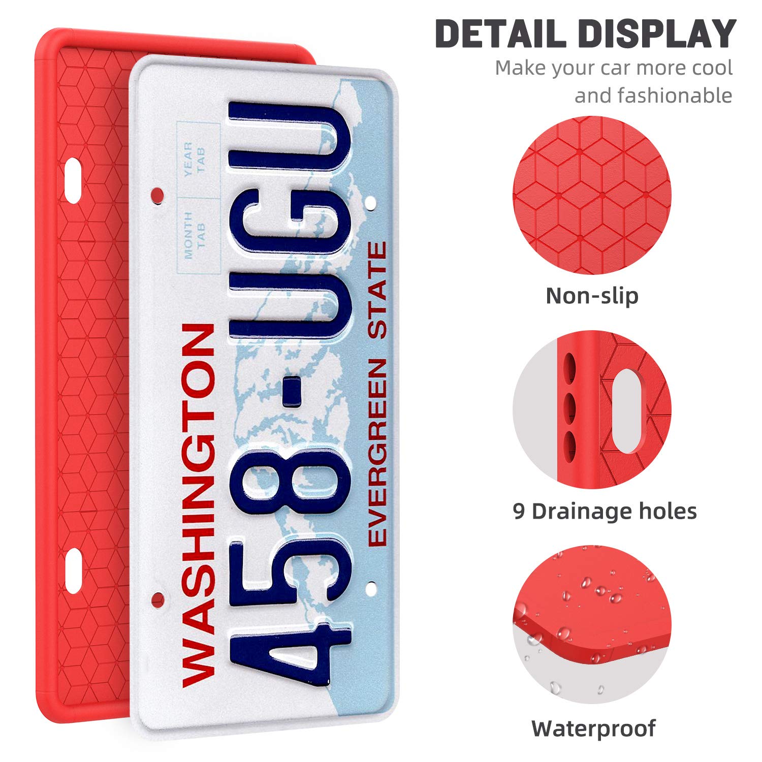 QiqaMole 2 Pack License Plate Frame Include 1 Silicone License Plate Frame and 1 Crystal License Plate Cover with Rhinestone Crystal Diamond Screw Set Car Bling License Plate Frame (Black + AB Color)