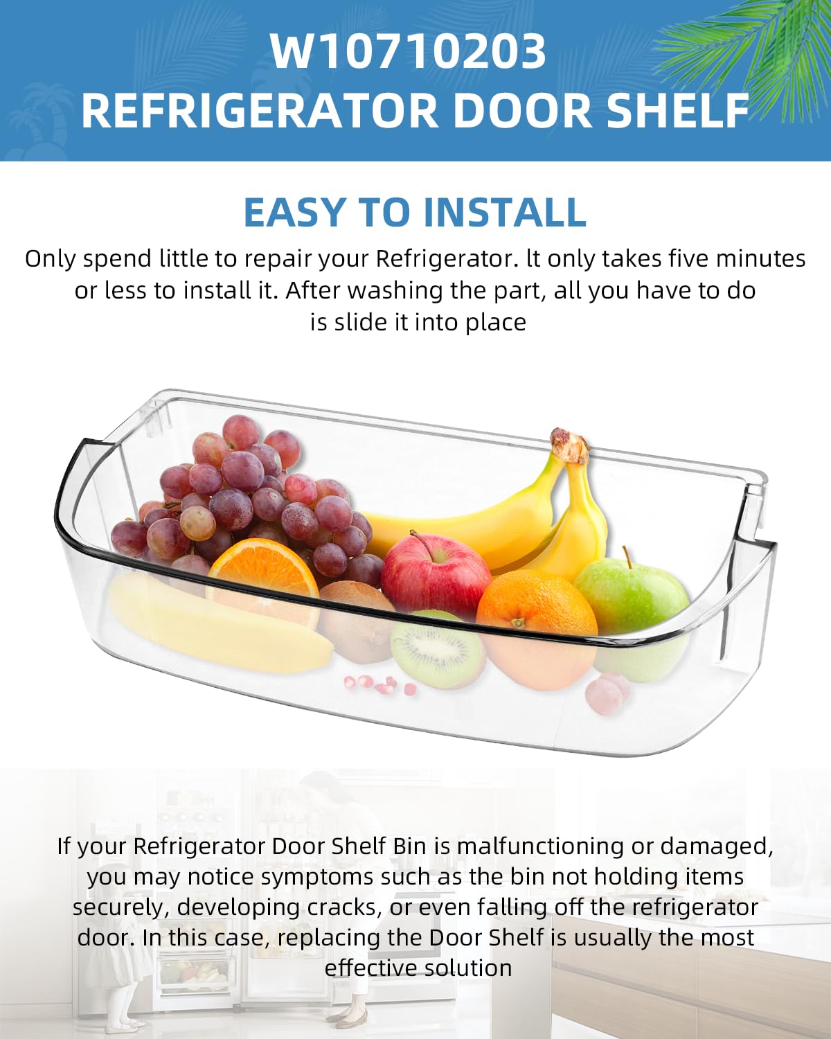 W10710203/WPW10710203 Refrigerator Door Bin by AMI PARTS Fit for whirl-pool ken-more Refrigerators Right Side Bin Replaces W10710203 W10451871 AP6023888