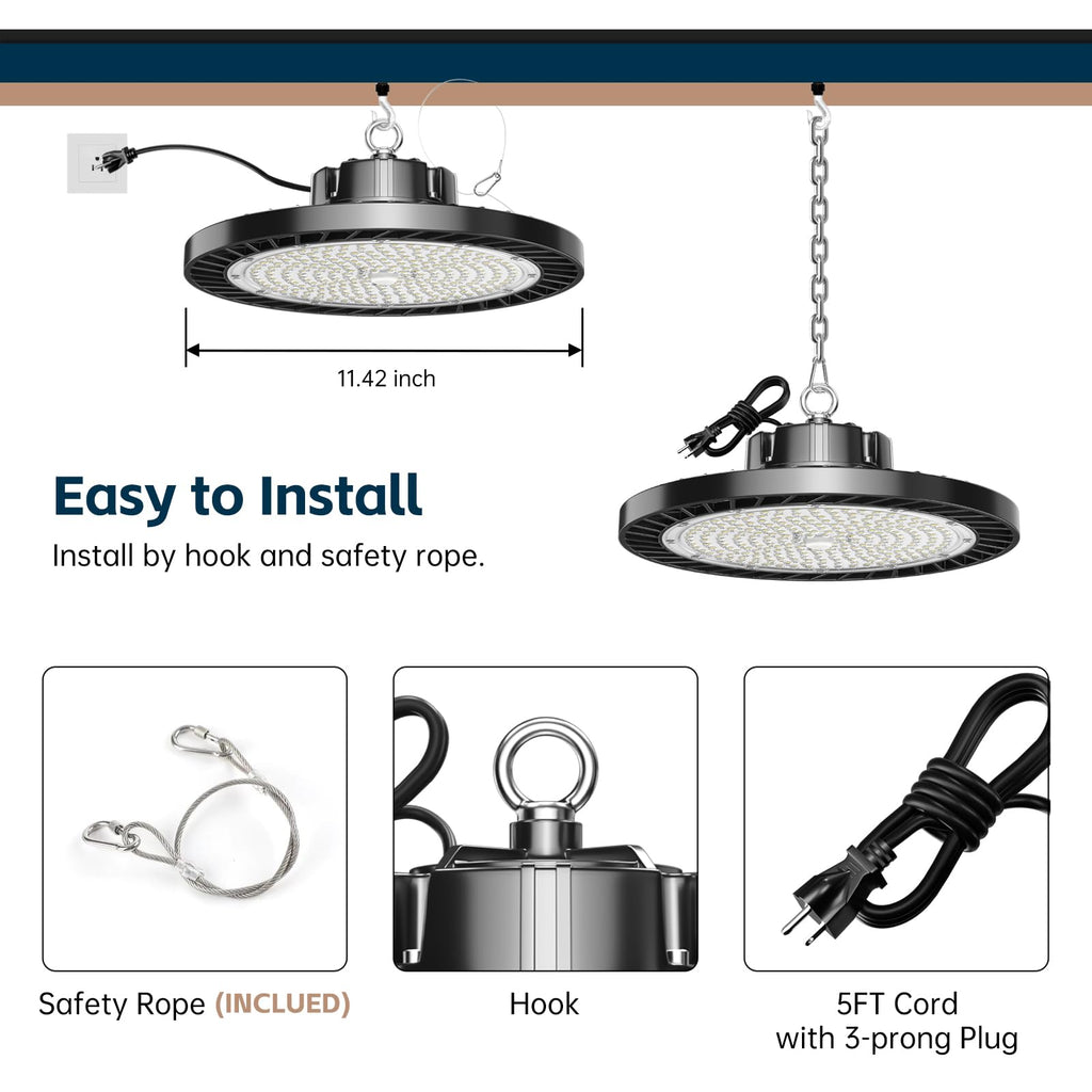 lvsdak UFO LED High Bay Lights 200W 30000LM 5000K 6 Pack with Plug Suitable for Warehouse Workshop Factory Gym Garage Barn AC100-277V