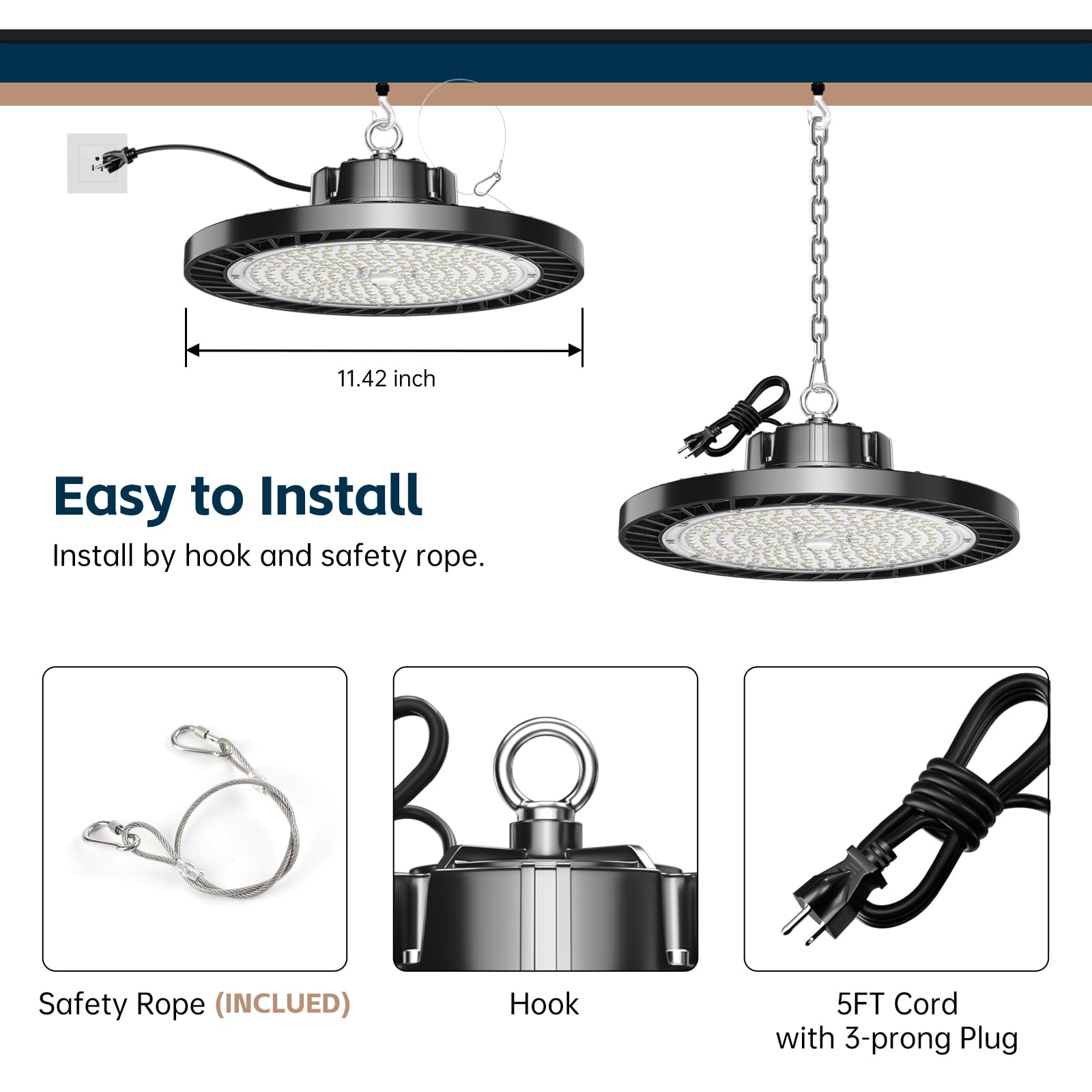 lvsdak UFO LED High Bay Lights 200W 30000LM 5000K 6 Pack with Plug Suitable for Warehouse Workshop Factory Gym Garage Barn AC100-277V