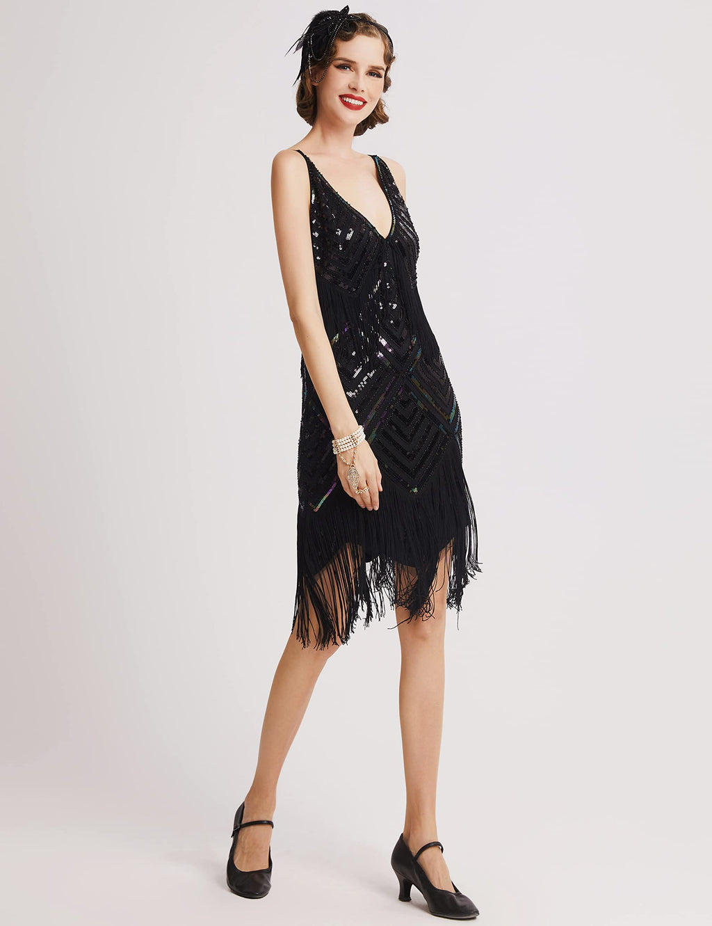BABEYOND Women's 1920s Flapper Dress V Neck Slip Dress Roaring 20s Great Gatsby Dress for Party