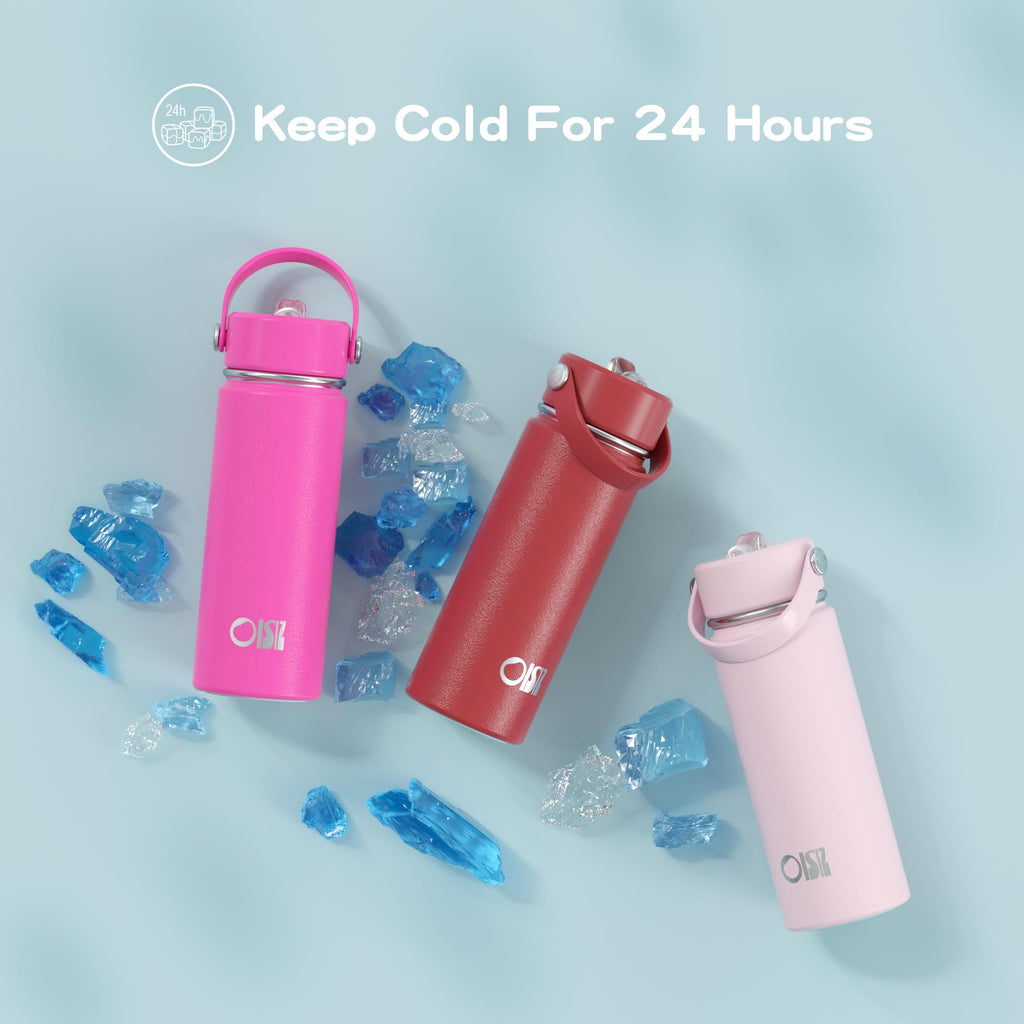 OISIZ Kids Water Bottle with Straw Lid 14oz, Vacuum Insulated 316 Stainless Steel Water Bottles for Kids for School, Leakproof Water Bottle, BPA Free and Keep Cold for 24 Hours