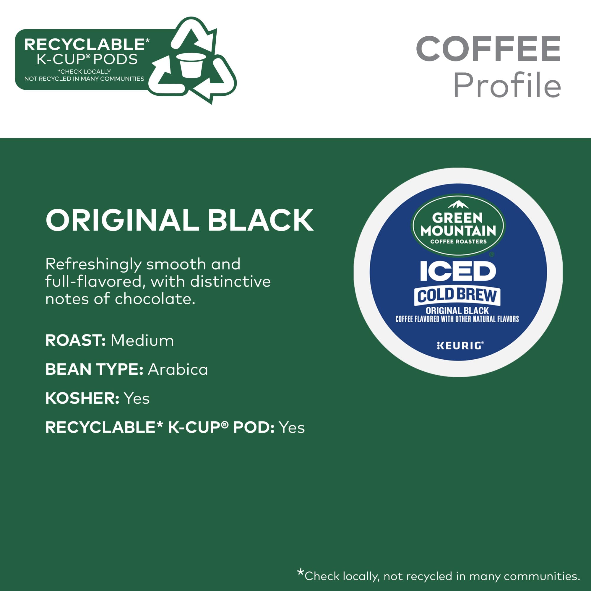 Green Mountain Coffee Roasters Original Black Iced Cold Brew Coffee, Single Serve Keurig K-Cup Pods, 60-Count Box (6 Packs of 10)