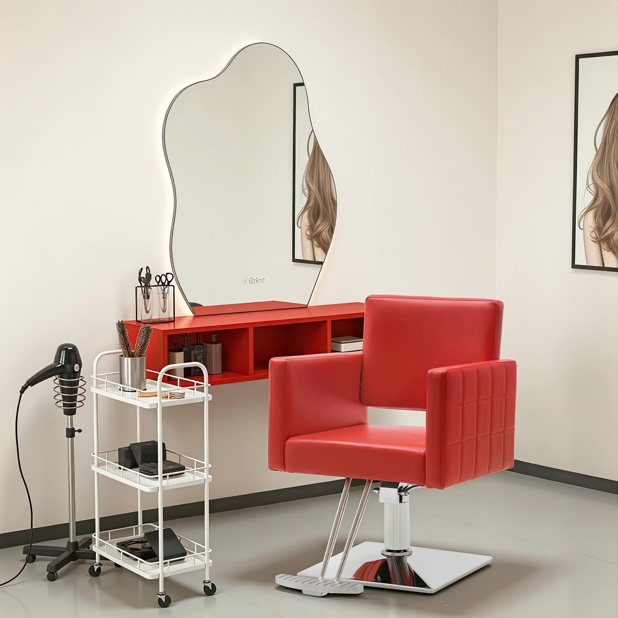 BarberPub Salon Chair for Hair Stylist, Hydraulic Stylist Chair, Adjustable Height, PVC Leather, 360 Degrees Swivel, Barbershop, Home Salon, Adult 8821 (Black)