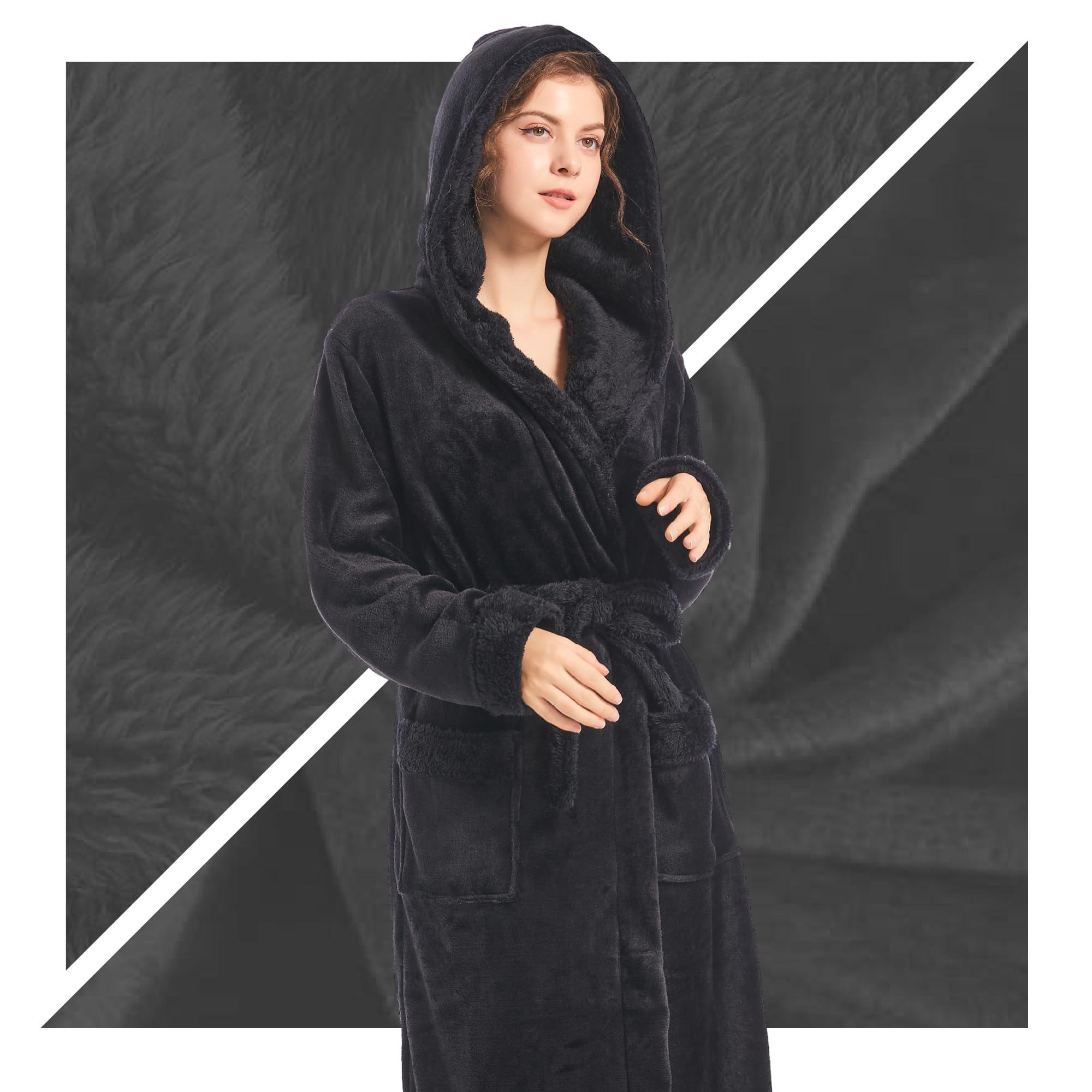 Inner Wish Women Hooded Plush Robe, Fleece Highly Absorbent Cozy Warm Bathrobe