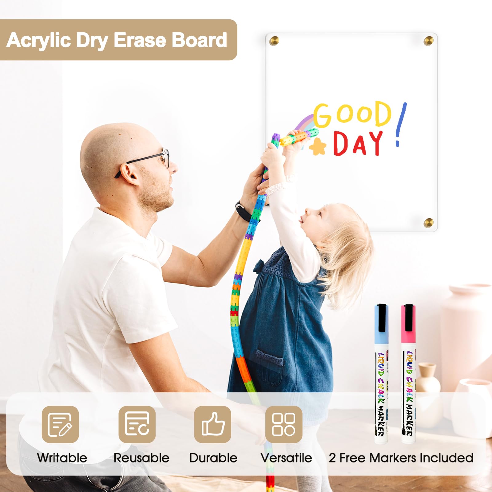 Acrylic Calendar for Wall Whiteboard, 12" x 12" Weekly Clear Dry Erase Board, Small Planning Board White Board for Wall, Home, Office, School