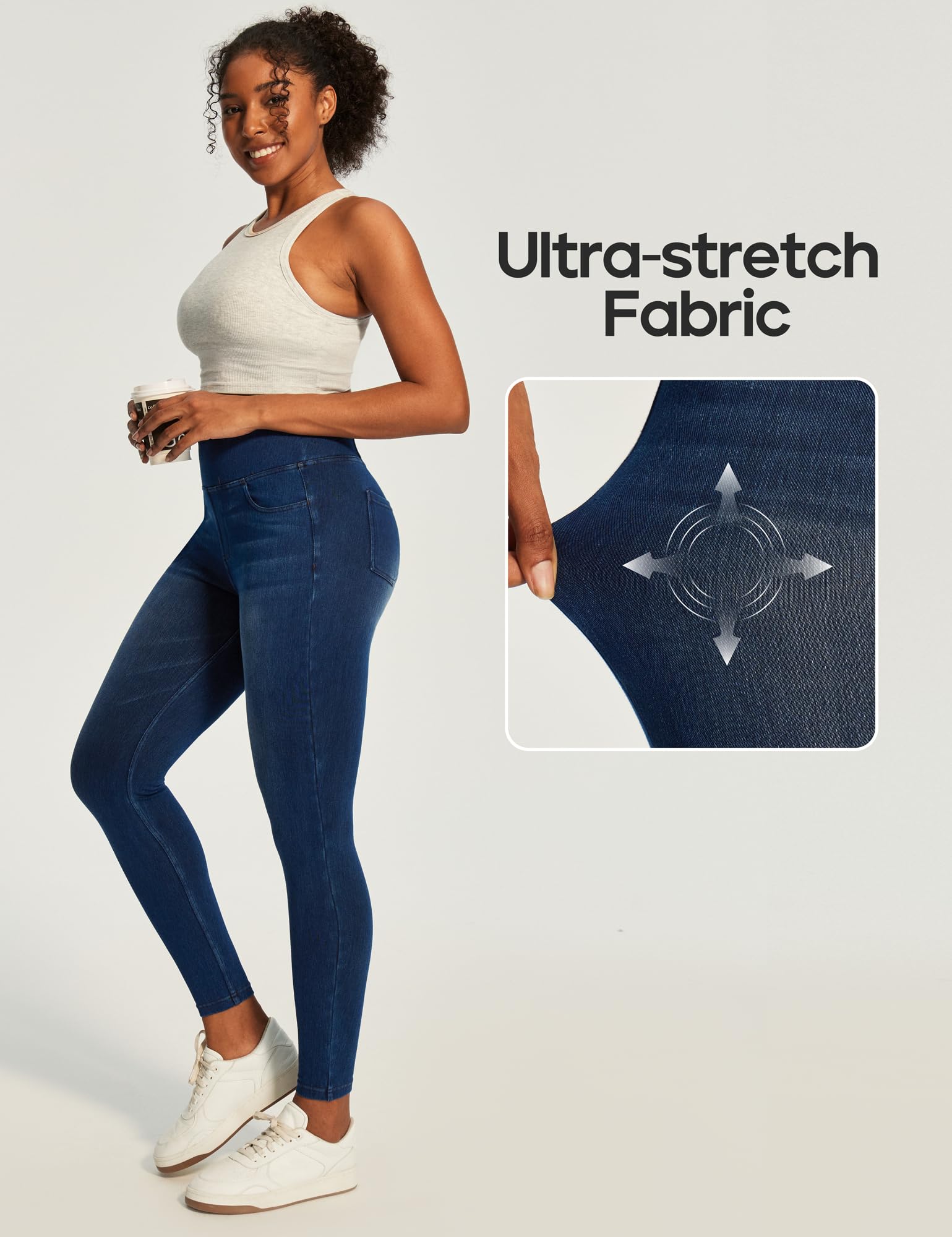 Heathyoga Stretchy Jeans for Women Trendy High Waist Pull On Jeggings Tummy Control Womens Skinny Jeans Leggings with Pockets