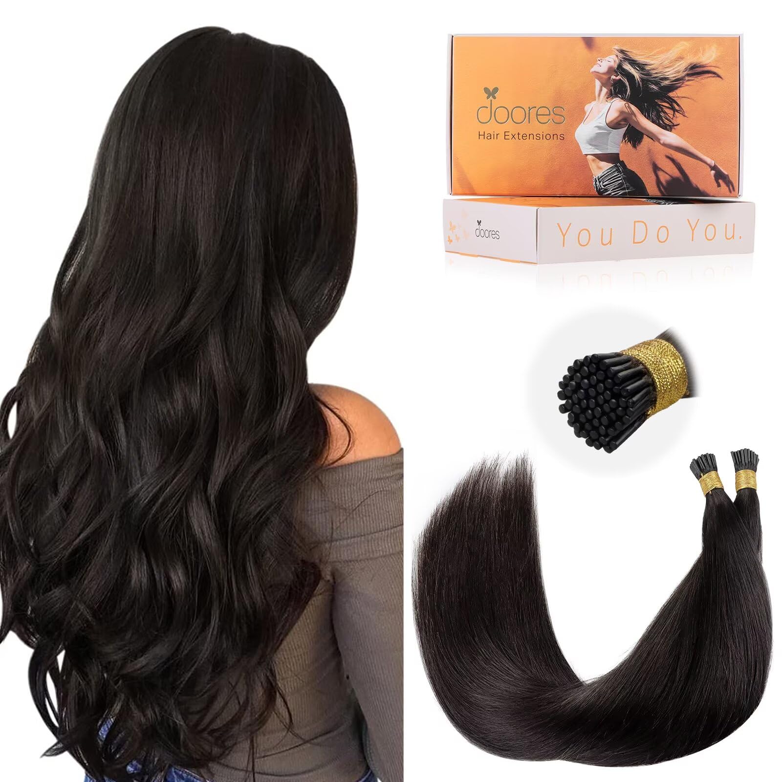 DOORES Blue Hair Extensions, 14 Inch 25g/25s Invisible Soft Micro Link Hair Extensions Silky Virgin