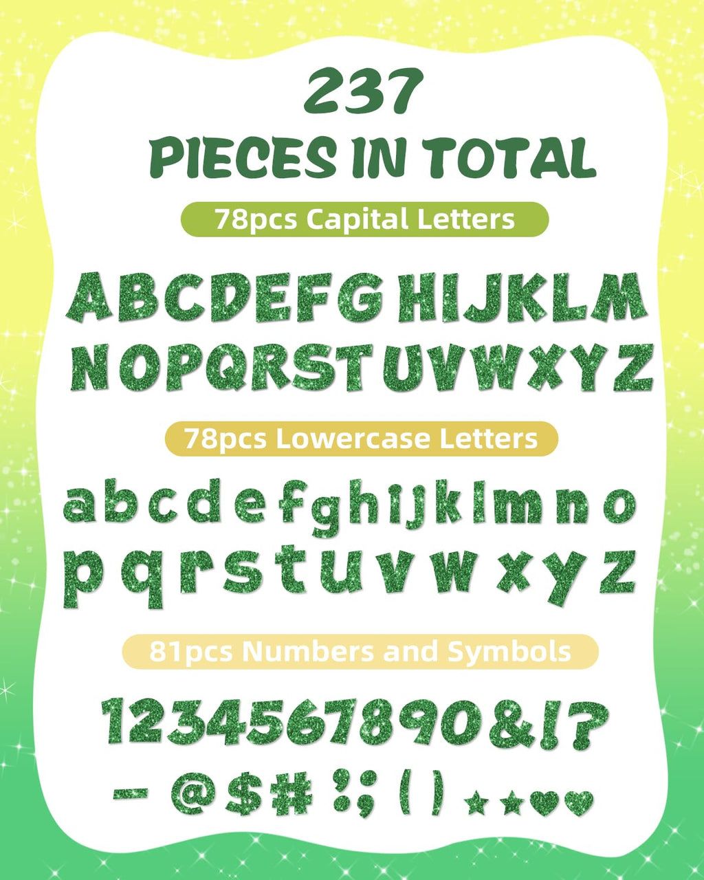 237 Pcs Glitter Bulletin Board Letters, Numbers and Punctuation, Poster Board Letters Alphabet Cut Out Cardboard Letters Accessories for Classroom Display Decorating Supplies 4inch (Black)