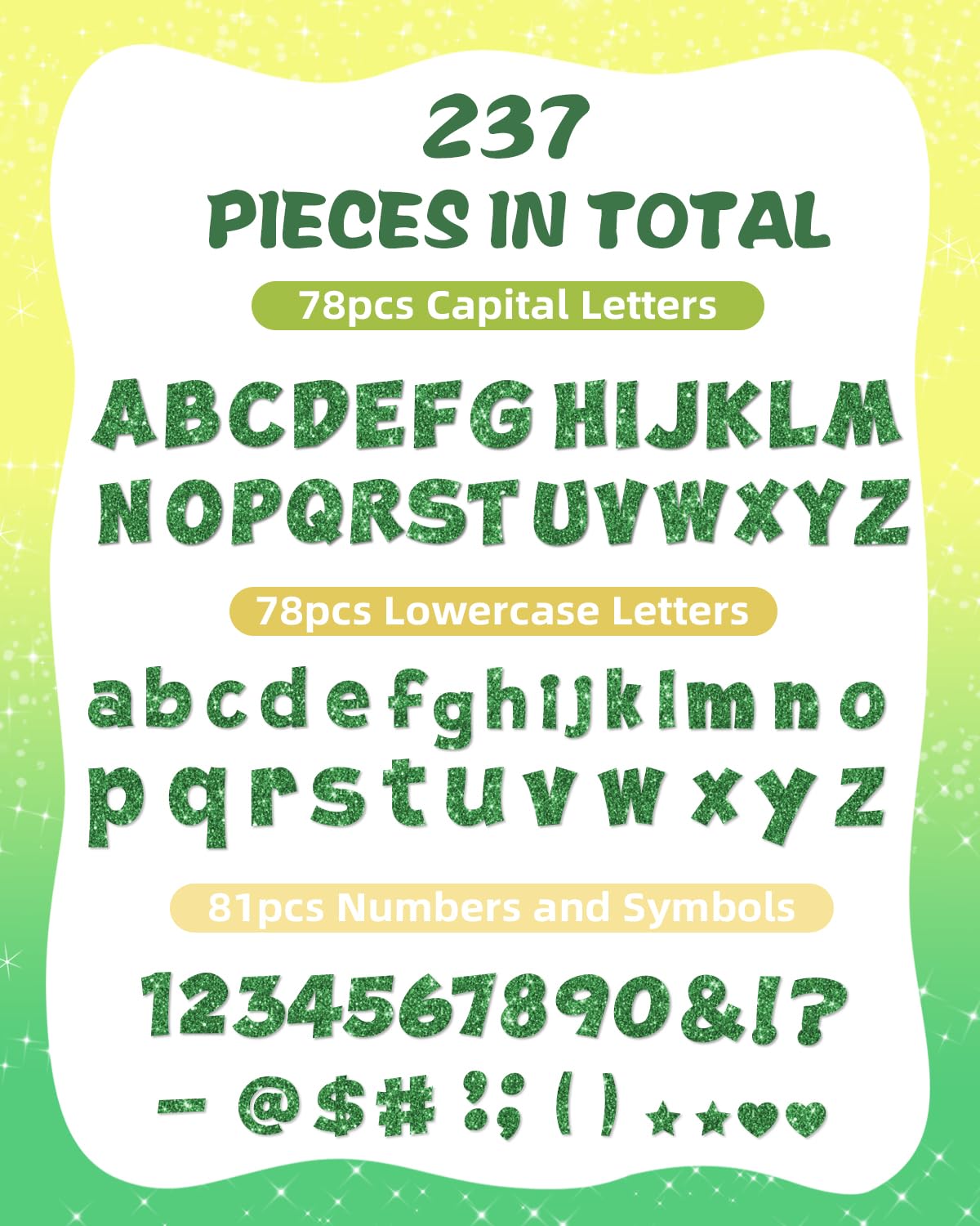 237 Pcs Glitter Bulletin Board Letters, Numbers and Punctuation, Poster Board Letters Alphabet Cut Out Cardboard Letters Accessories for Classroom Display Decorating Supplies 4inch (Black)