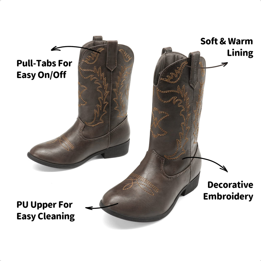 DREAM PAIRS Cowgirl Cowboy Western Boots Girls Mid Calf Riding Shoes Little Kid/Big Kid