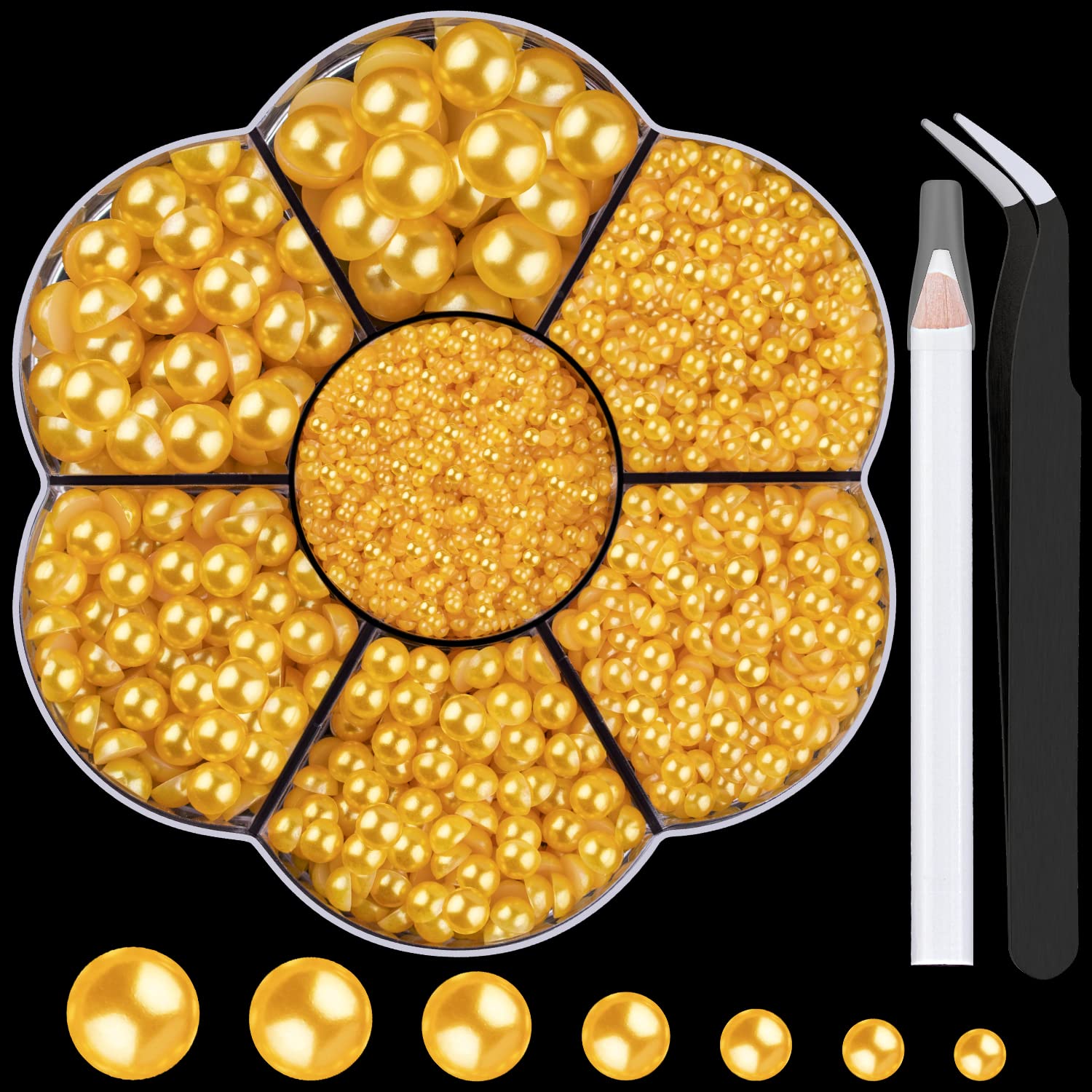 BELLEBOOST 5600pcs ABS Round Flat Back Beige Pearls Kit with Pickup Tools for Nail Art, Face, Body Decorations