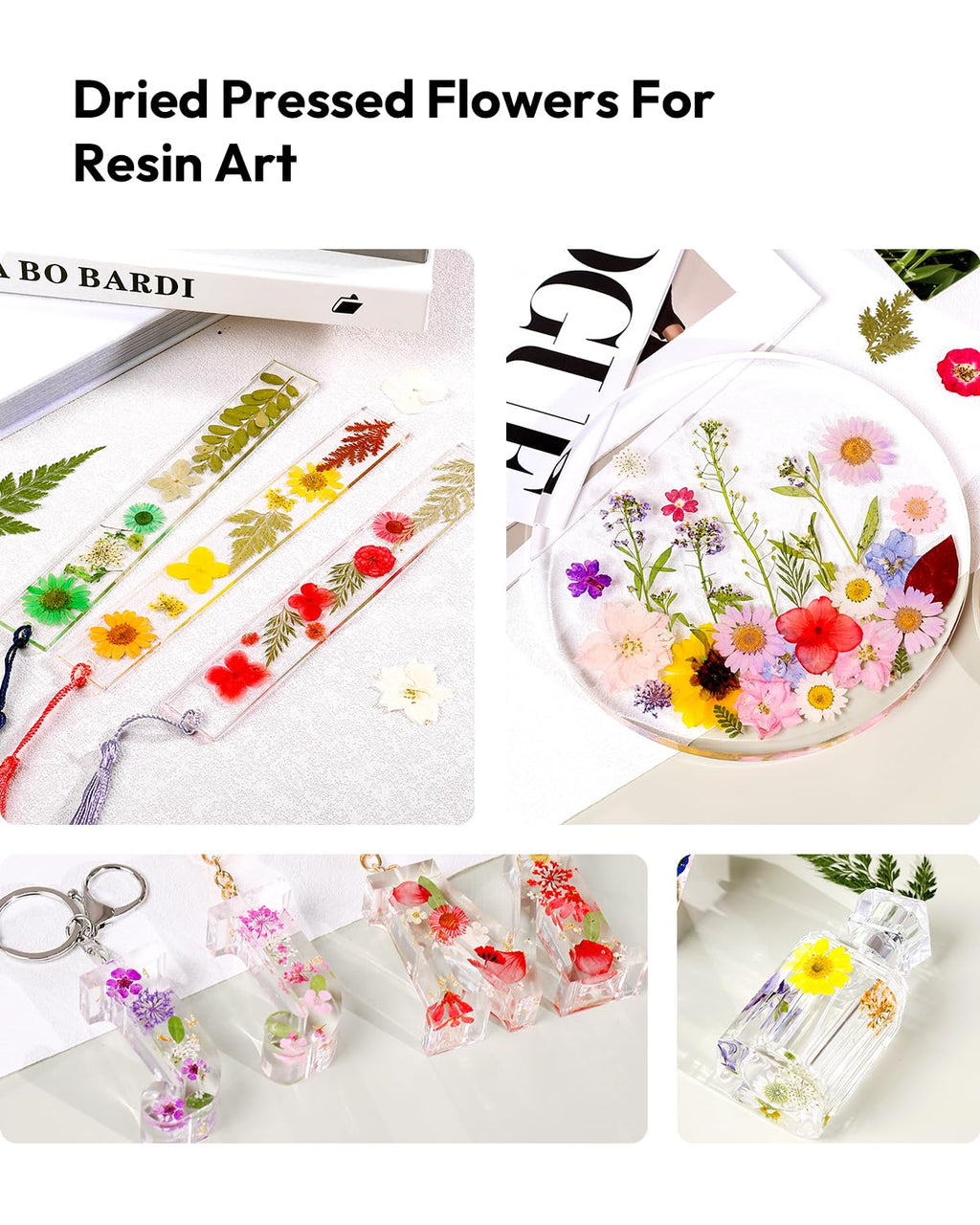 Dried Flowers, Resiners 58Pcs Pressed Flowers for Craft Pink Real Natural Dried Flowers Dry Leaves Kit for DIY Making Crafts Resin Soap Candle Scrapbook Supplies Card Making Jewelry
