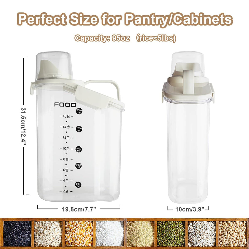 LANGMINGDE 1 Piece Cereal Containers Storage, 2.8L/95oz Airtight Large Dry Food Storage Containers with Pouring Spout Measuring Cup for Snacks Grain Rice,BPA Free Dispenser Plastic Bin, 1PC