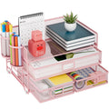 Marbrasse 3 Tier Mesh Desk Organizer with Drawer, Multi-Functional Desk Organizers and Accessories, Paper Letter Organizer with 2 Pen Holder for Home Office Supplies (Black)