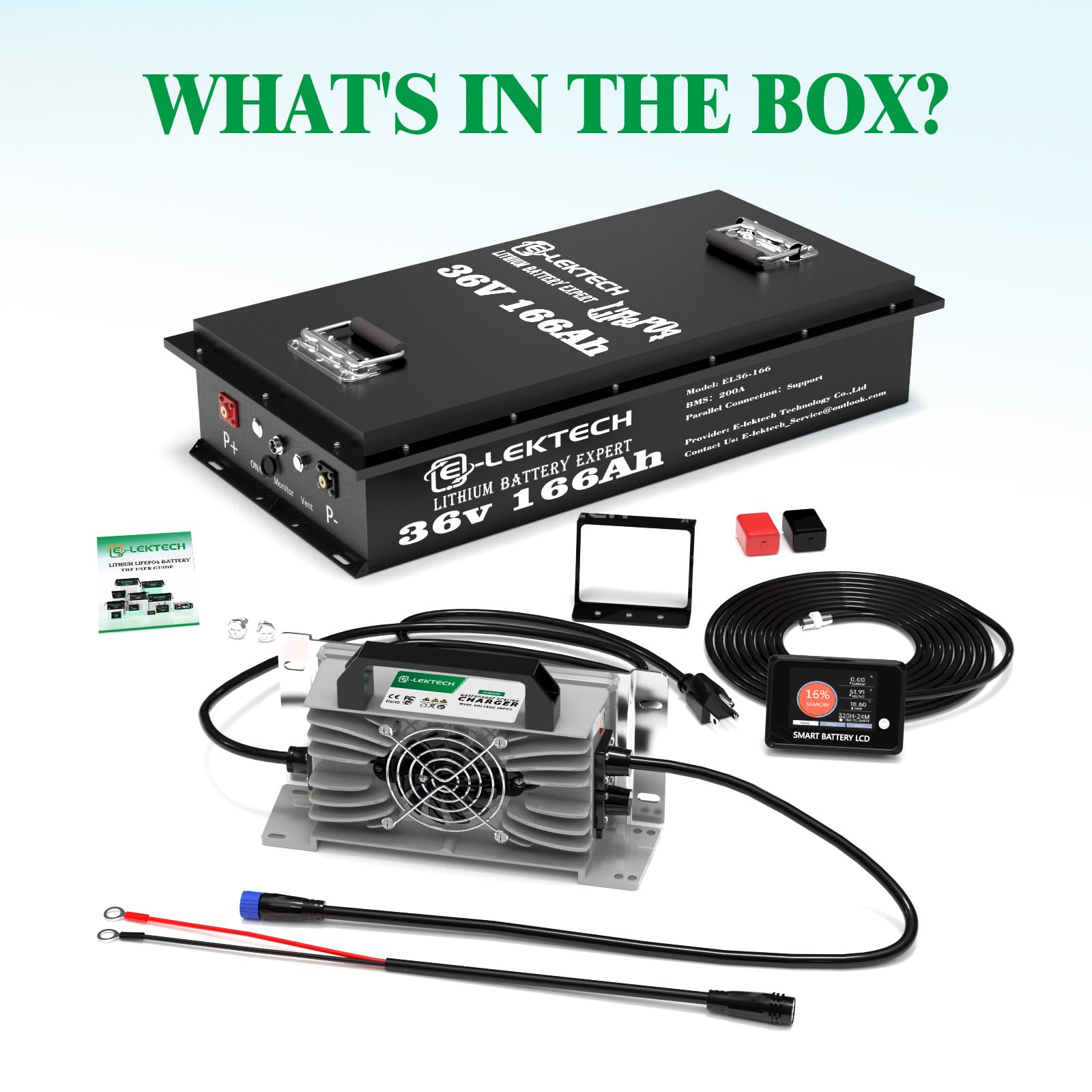 36V 100Ah LiFePO4 Lithium Golf Cart Battery with Charger, Built-in Smart 200A BMS, with Touch Monitor, Perfect for Golf Carts, Off-grid