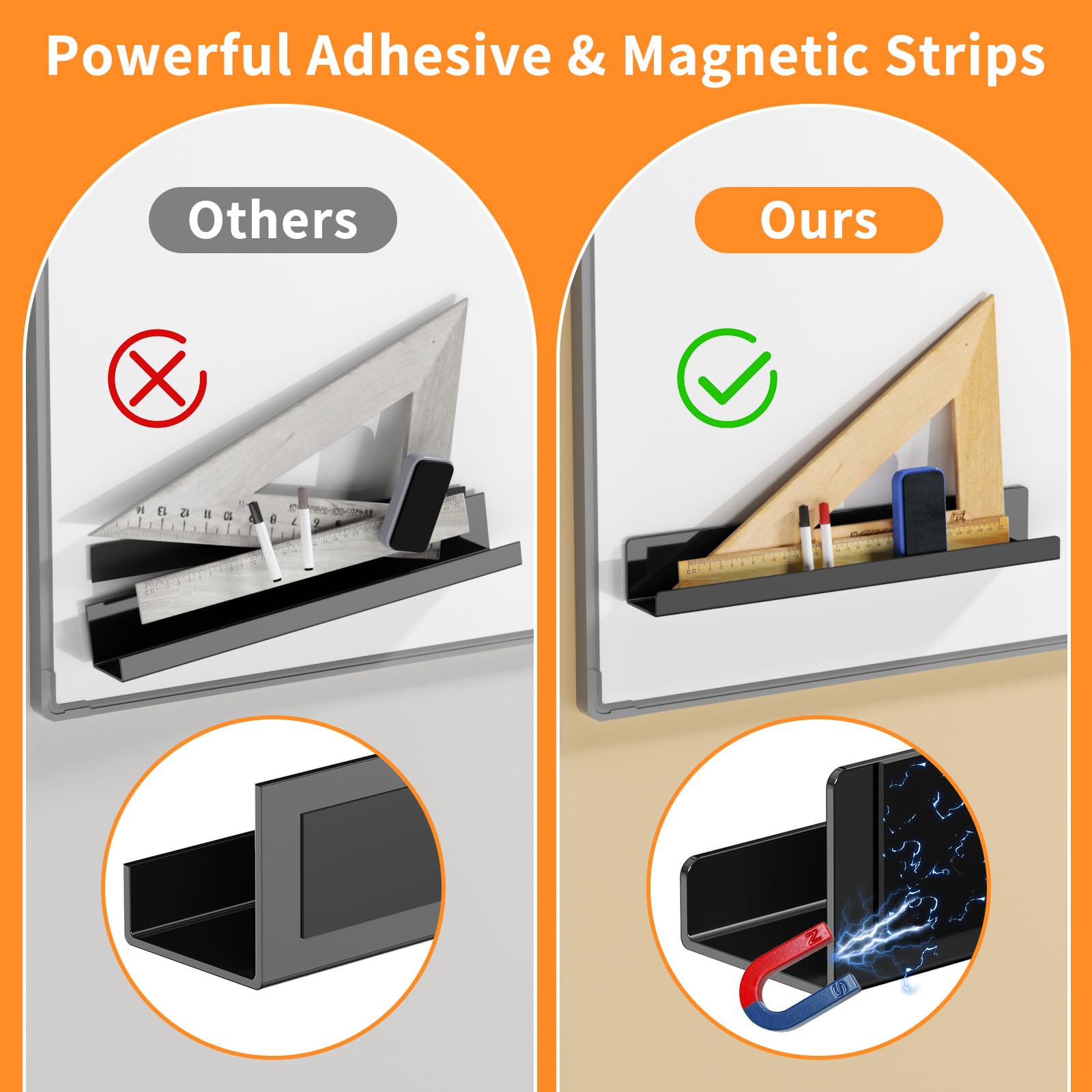 Magnetic Book Shelf for Whiteboard, Reusable Acrylic Book Display Shelf with Strong Adsorption Capacity, Magnetic Book Holder for Classroom Refrigerator Office Teacher Kids, Black
