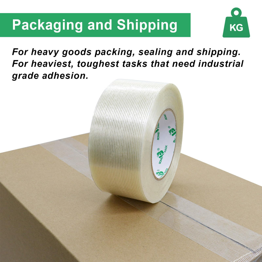 BOMEI PACK Wide Strapping Tape, 4Inch Heavy Duty Reinforced Packing Tape, Fiberglass Filament 60yds 5.5Mil