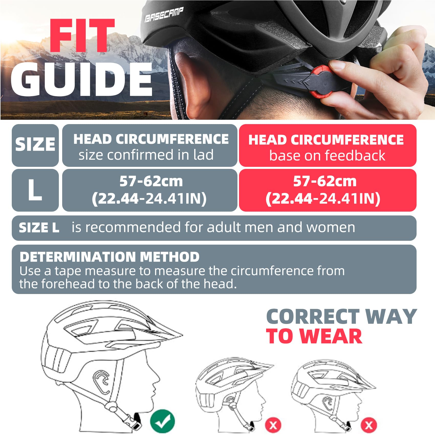 Bike Helmet, Basecamp Bicycle Helmet with Rear Light & Detachable Magnetic Goggles Lightweight Cycling Helmet Adjustable for Adult Men Women Mountain & Road (BC-069)
