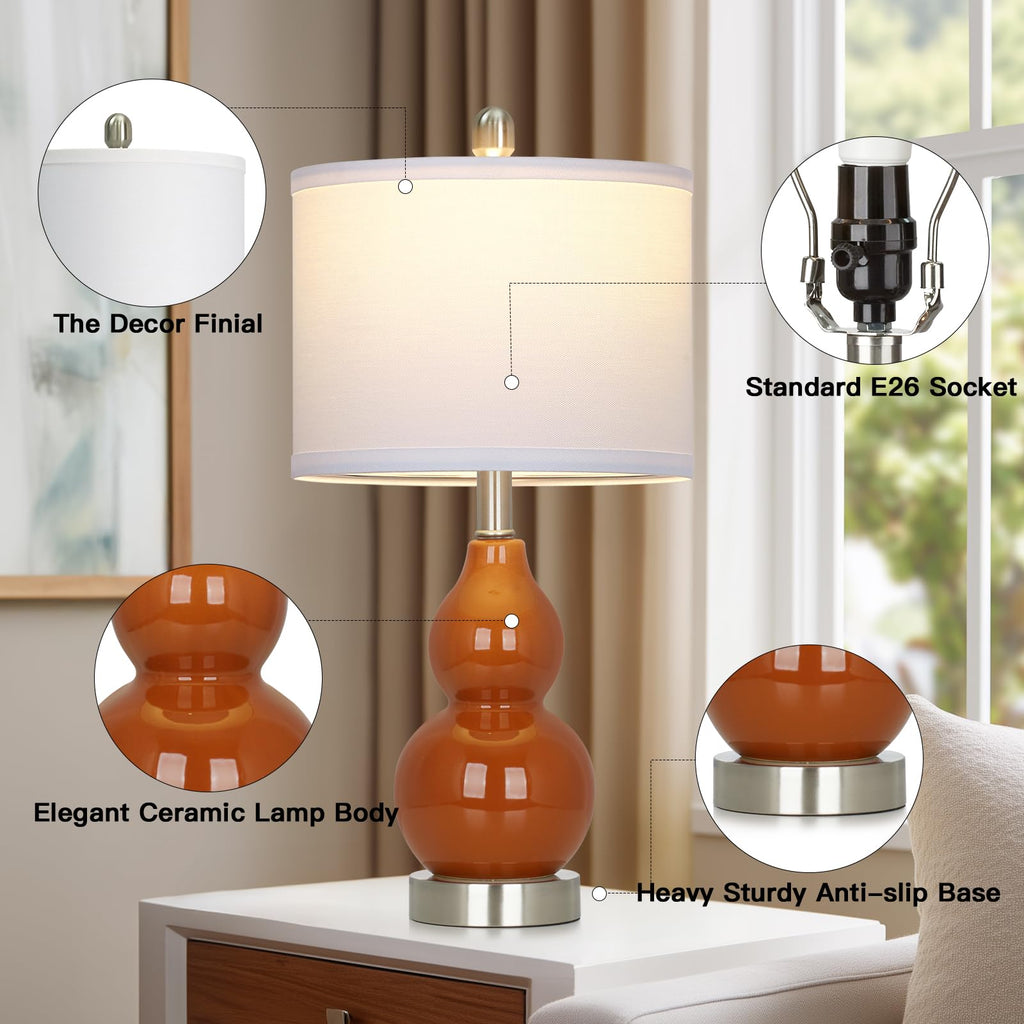Rinweey Double Gourd Ceramic Table Lamps Set of 2, Modern Blue Bedside Lamps for Night Stand, Contemporary Nightstand Lamps for Bedroom Living Room (Bulb Included)