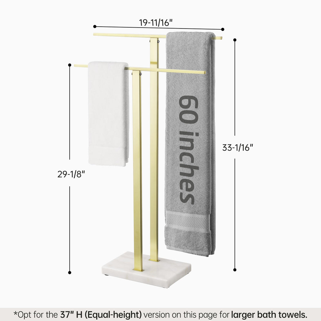 KES Standing Towel Rack with Black Natural Marble Base, 2-Tier Towel Rack Stand for Bathroom Floor, Bath Towel Holder Fits Bath Towel & Hand Towel,18/8 Stainless Steel, BTH217-BBK