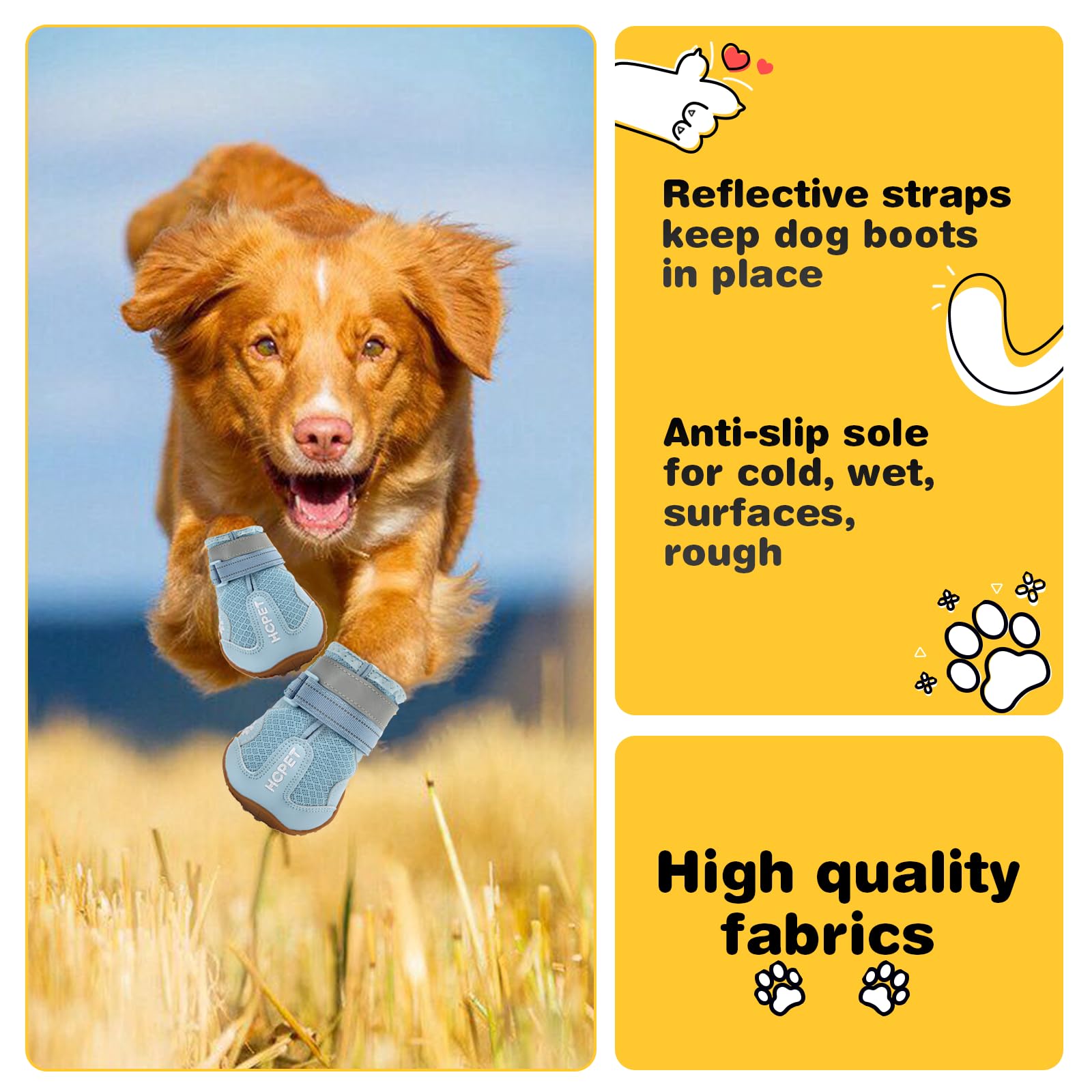 Hcpet Dog Boots, Dog Shoes for Large Dogs, Medium Dog Boots & Paw Protectors, Anti-Slip Dog Booties for Hot Pavement Winter Snow Hiking with Reflective Straps Black Size 1
