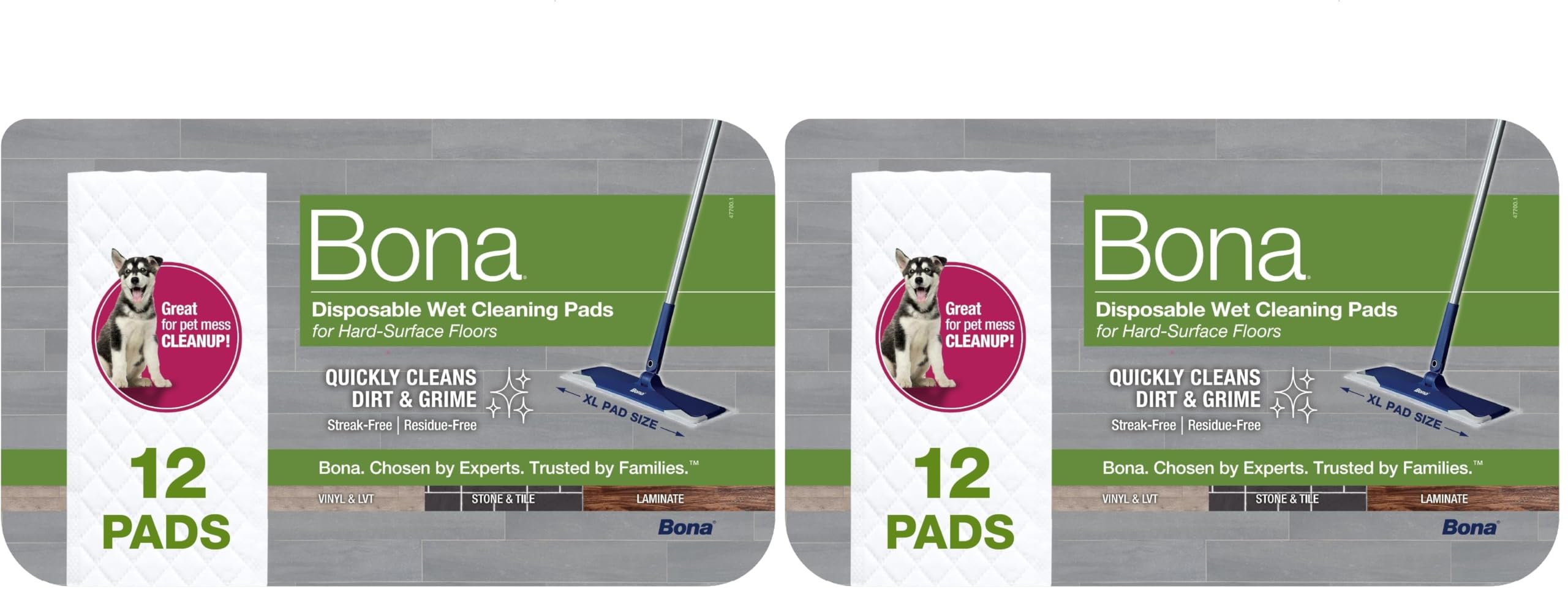 Bona® Disposable Wet Cleaning Pads for Hard-Surface Floors, Lemon Mint Scent 12 Count (Pack of 1)