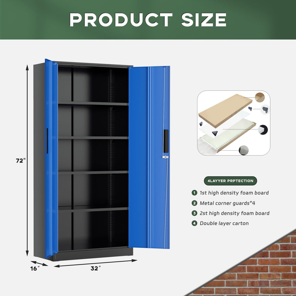 Greenvelly Metal Storage Cabinet, 36" Locking Storage Cabinet with Doors and Shelves, Lockable Storage Cabinets for Home Office, Utility Locker Cabinet, Steel Garage Cabinet with 2 Keys, Black