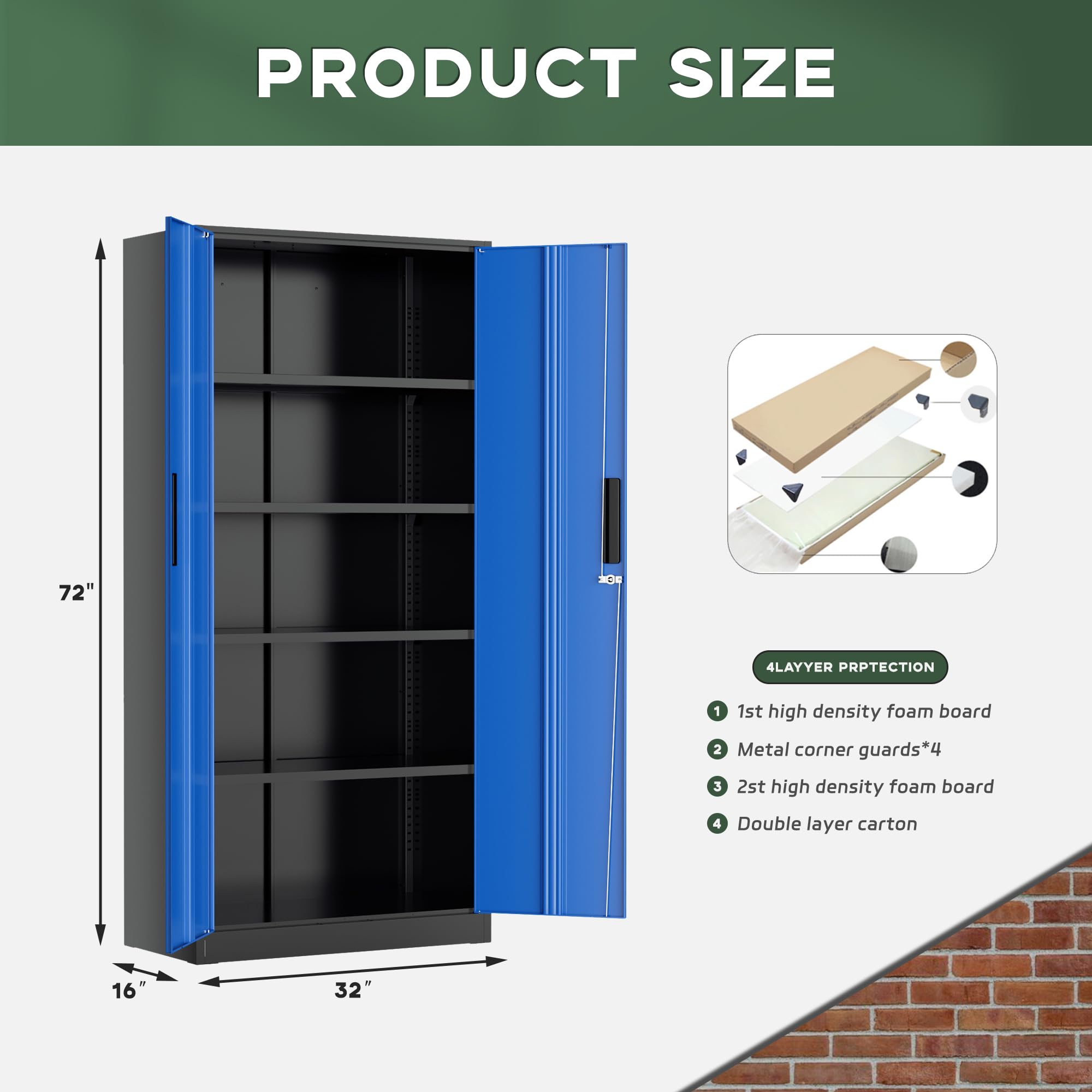 Greenvelly Metal Storage Cabinet, 36" Locking Storage Cabinet with Doors and Shelves, Lockable Storage Cabinets for Home Office, Utility Locker Cabinet, Steel Garage Cabinet with 2 Keys, Black