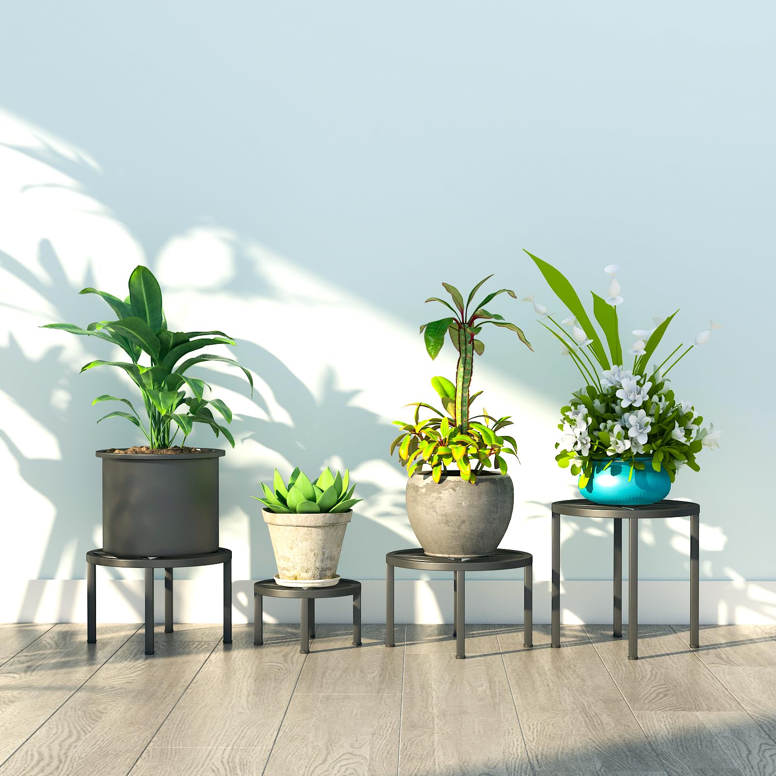 Zhongma 2 Pack 11.8" Fully Assembled Sturdy Potted Plant Stand Flower Pot Holder Heavy Duty Construction, Low Plant Stand for Home Indoor and Outdoor, Sturdy plant riser and saucer without Installation Required
