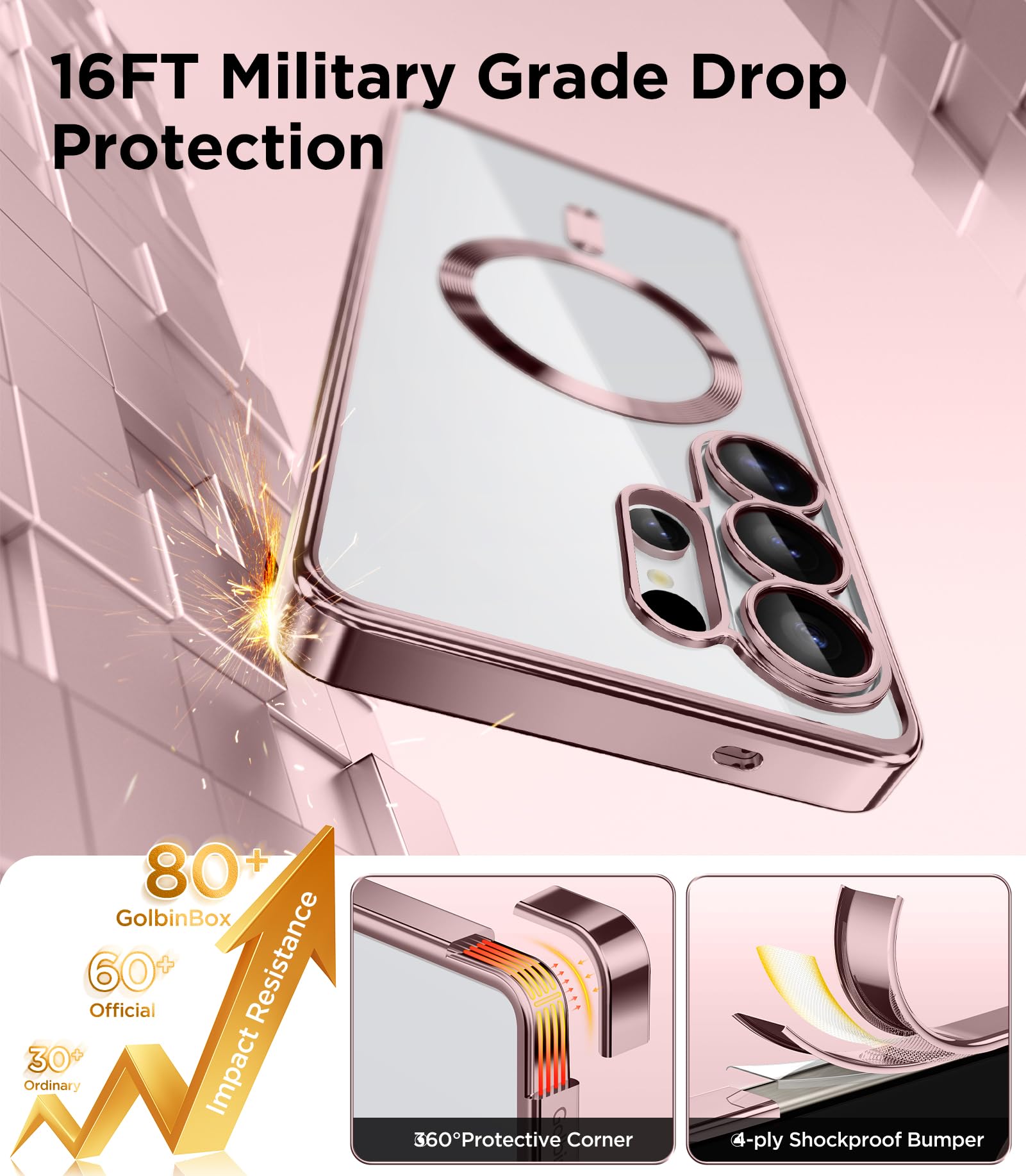 Magnetic Case Compatible with Samsung Galaxy S25 Ultra,Compatible with MagSafe,[Full Camera Protection][Screen Protector] Shockproof Plating Clear Phone Cover for Galaxy S25 Ultra(Black/Clear)