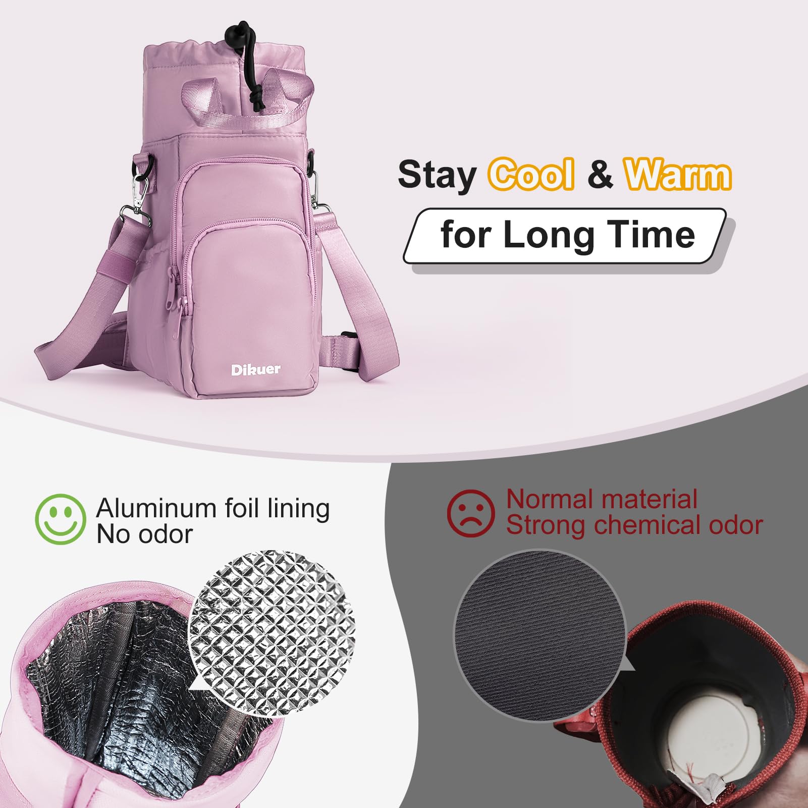 Water Bottle Holder with Strap, 32oz 40oz Insulated Crossbody Water Bottle Carrier Sling Bag with Phone Pocket for Walking/Hiking/Travel/Gym
