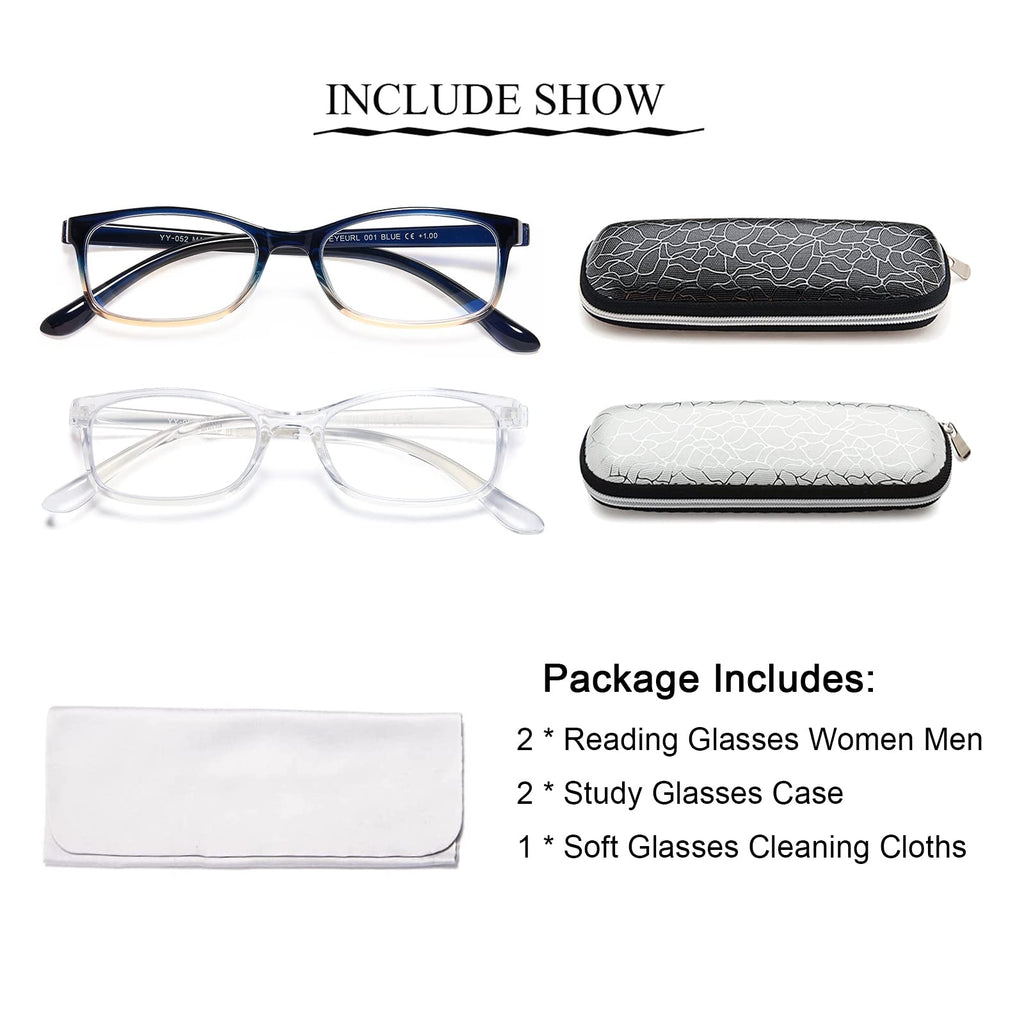 EYEURL Reading Glasses for Women Men Blue Light Blocking, 0.00 Anti Eye Strain Computer Readers, TR90 Ultra Lightweight Rectangle Frame Eyeglasses