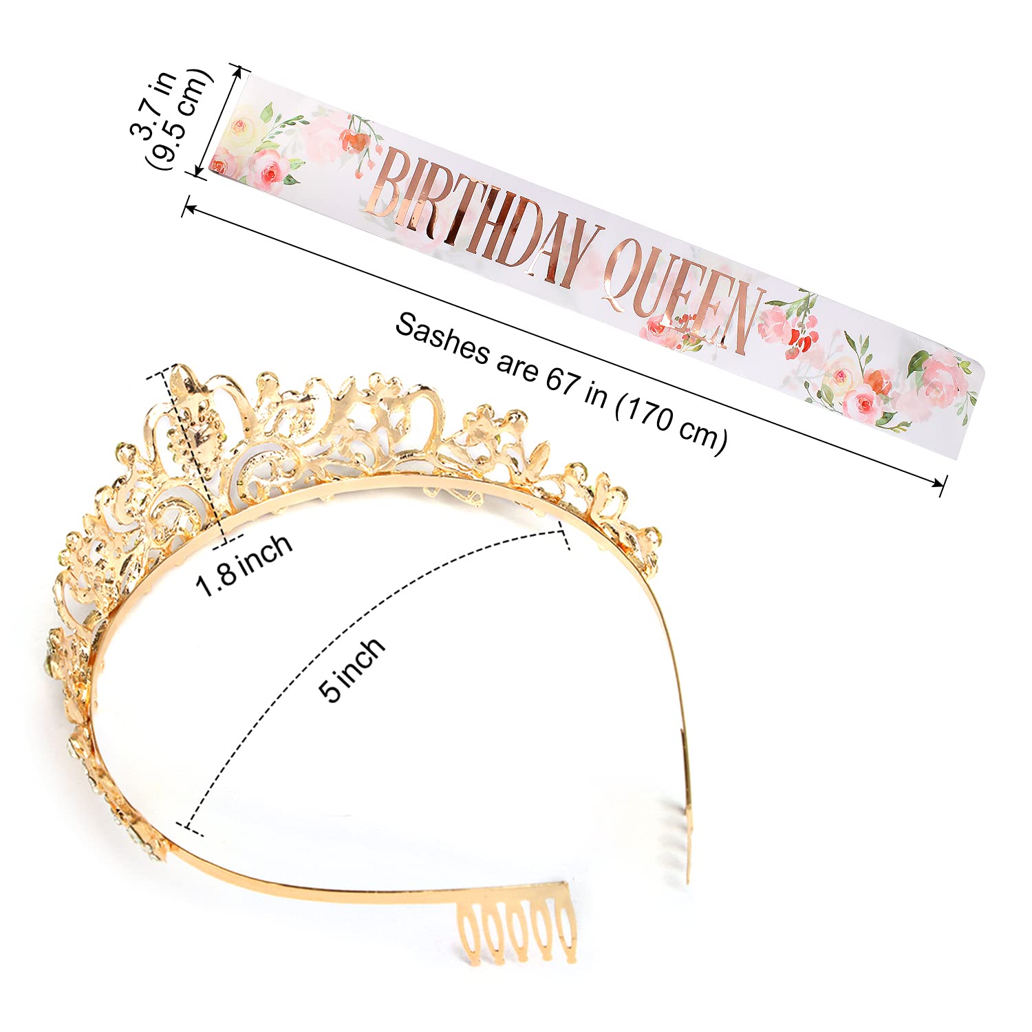 COCIDE Birthday Silver Tiara and Crowns Kit - Silver Tiara, Crown, Sash, Rhinestone Headband, Glitter Sash for Women & Girls Birthday Party Decorations