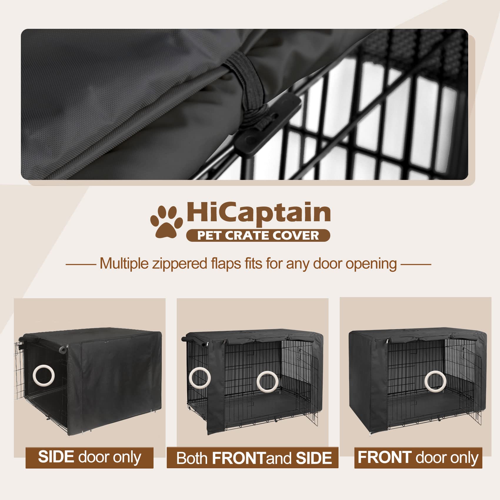 HiCaptain Dog Crate Cover 24.0" L x 18.0" W x 20.0" H with Breathable Mesh, Durable Heavy Duty Kennel Cover, Dual Zippered Panels, Windproof Waterproof UV-Resistant(Beige)
