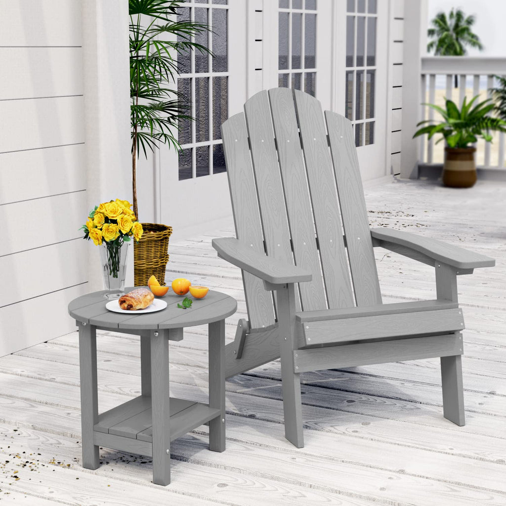 MXIMU Round Outdoor Side Table Adirondack Tables 18 Inch Chairside End Tables with Storage Shelf, 2-Tier Plastic Patio Side Table for Balcony Backyard Lawn (Black, 1 Pack)