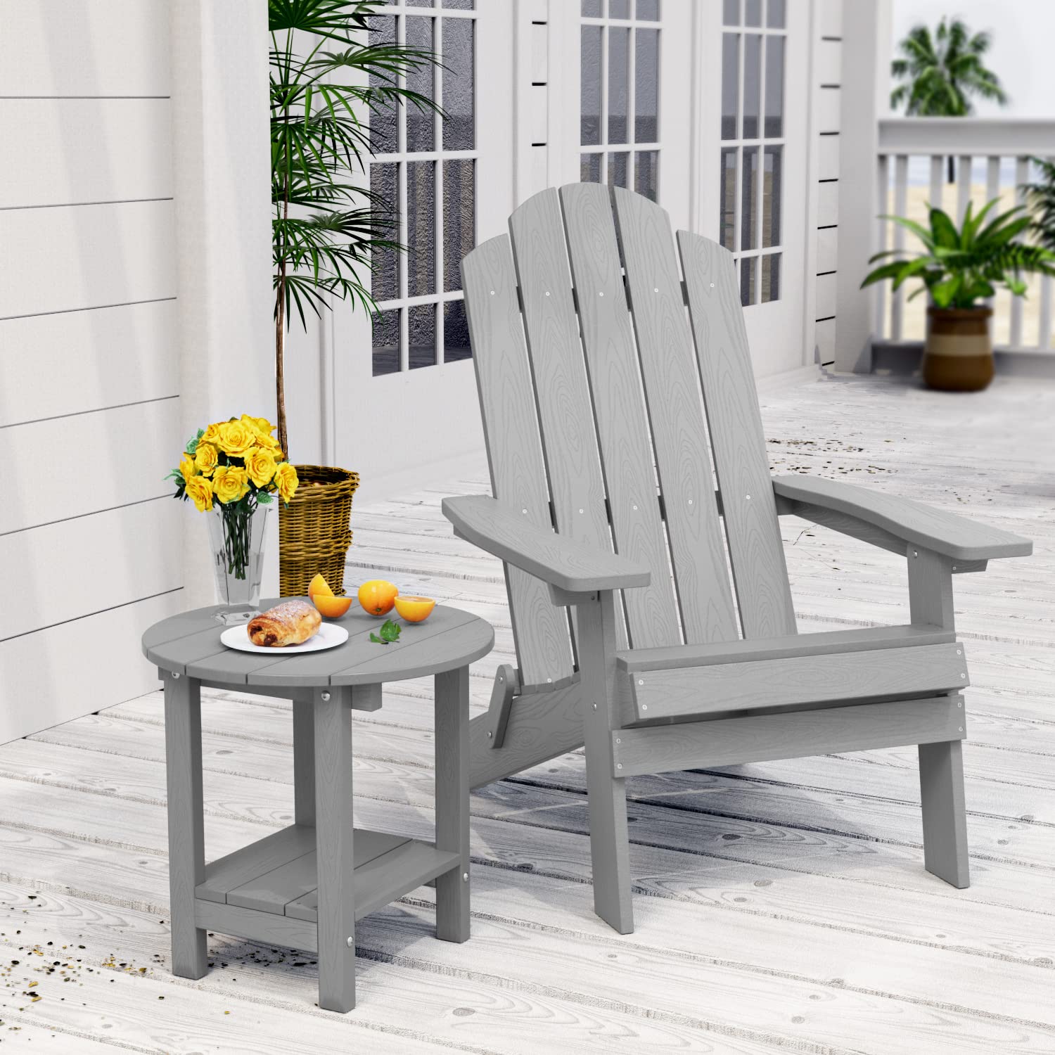 MXIMU Round Outdoor Side Table Adirondack Tables 18 Inch Chairside End Tables with Storage Shelf, 2-Tier Plastic Patio Side Table for Balcony Backyard Lawn (Black, 1 Pack)
