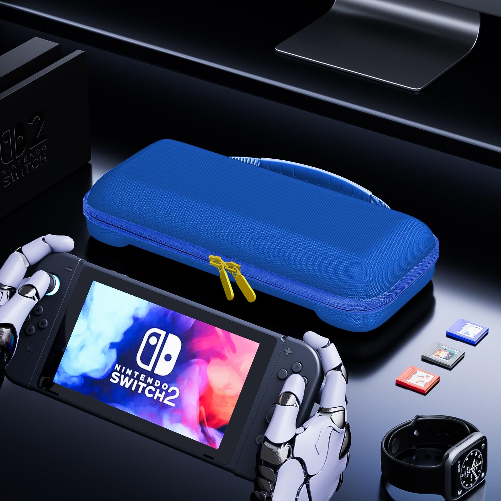 ProCase Carrying Case for Nintendo Switch 2 (2025) with 24 Game Card Slots, Hard Portable Travel Case Storage Bag Protective Pouch for 2025 Nintendo Switch 2 Console AC Adapter & Accessories -Black,L