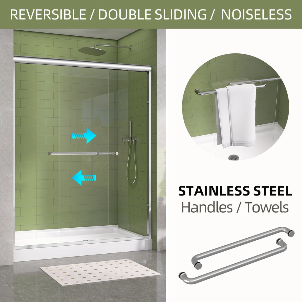 GETPRO Shower Door Sliding 44-48 in. W x 72 in. H Semi-Frameless Bypasss Double Sliding Doors for Shower,1/4 inch Clear Tempered Walk-in Shower Glass Door Brushed Nickel