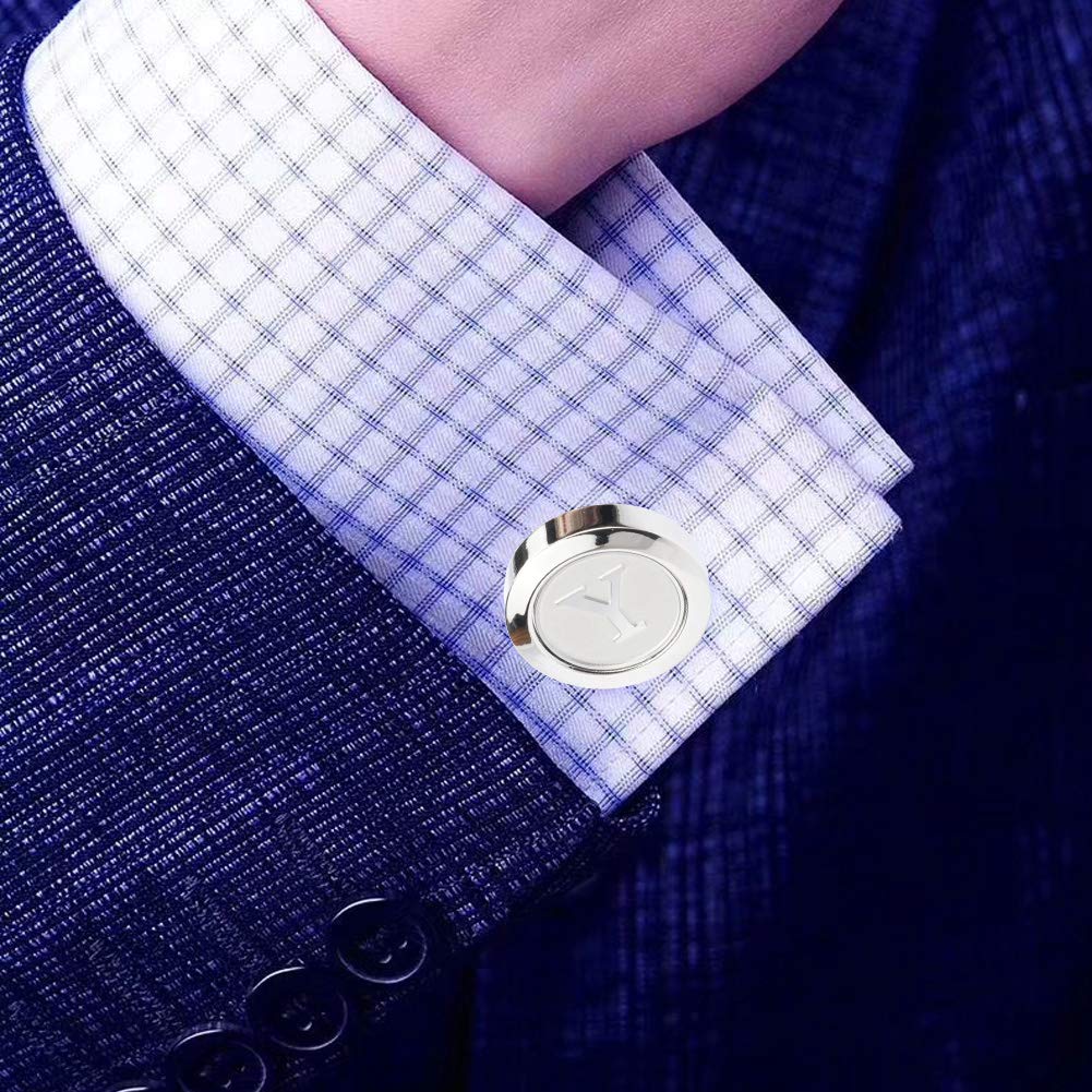 Mens Classic Stainless Steel Initial Cufflinks 26 Alphabet Initial Letter Cufflinks Business Wedding Shirts A-Z