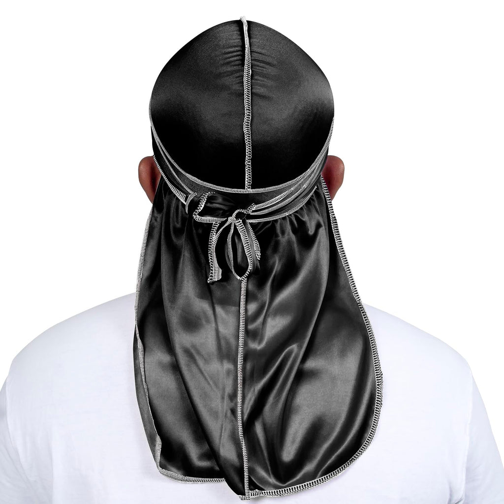 4PCS Silky Durags for Men Women 360 Waves with 1 Wave Cap, Silky Satin Durag Extra Long Tails