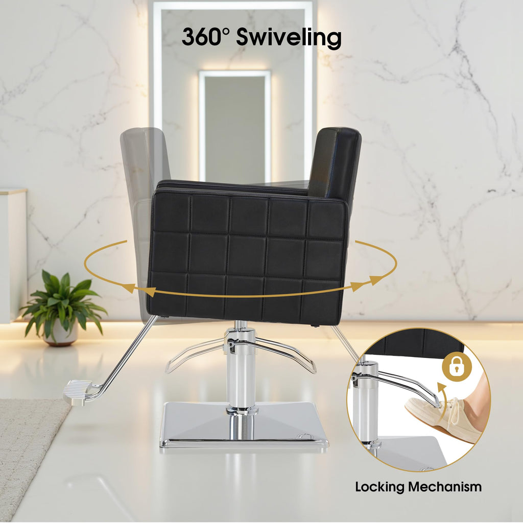 BarberPub Salon Chair for Hair Stylist, Hydraulic Stylist Chair, Adjustable Height, PVC Leather, 360 Degrees Swivel, Barbershop, Home Salon, Adult 8821 (Black)