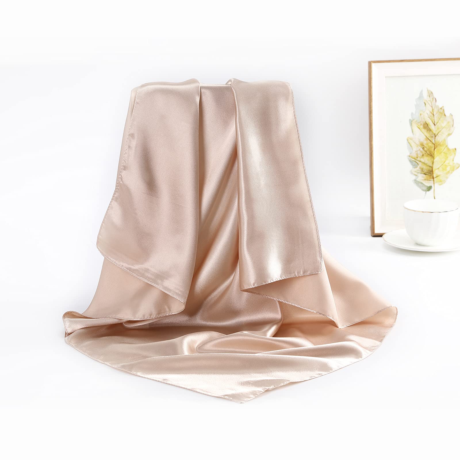 AWAYTR 35” Large Satin Square Head Scarf - 2Pcs Silk Like Floral Head Scarves Square Satin Hair Scarf Bandanas for Women