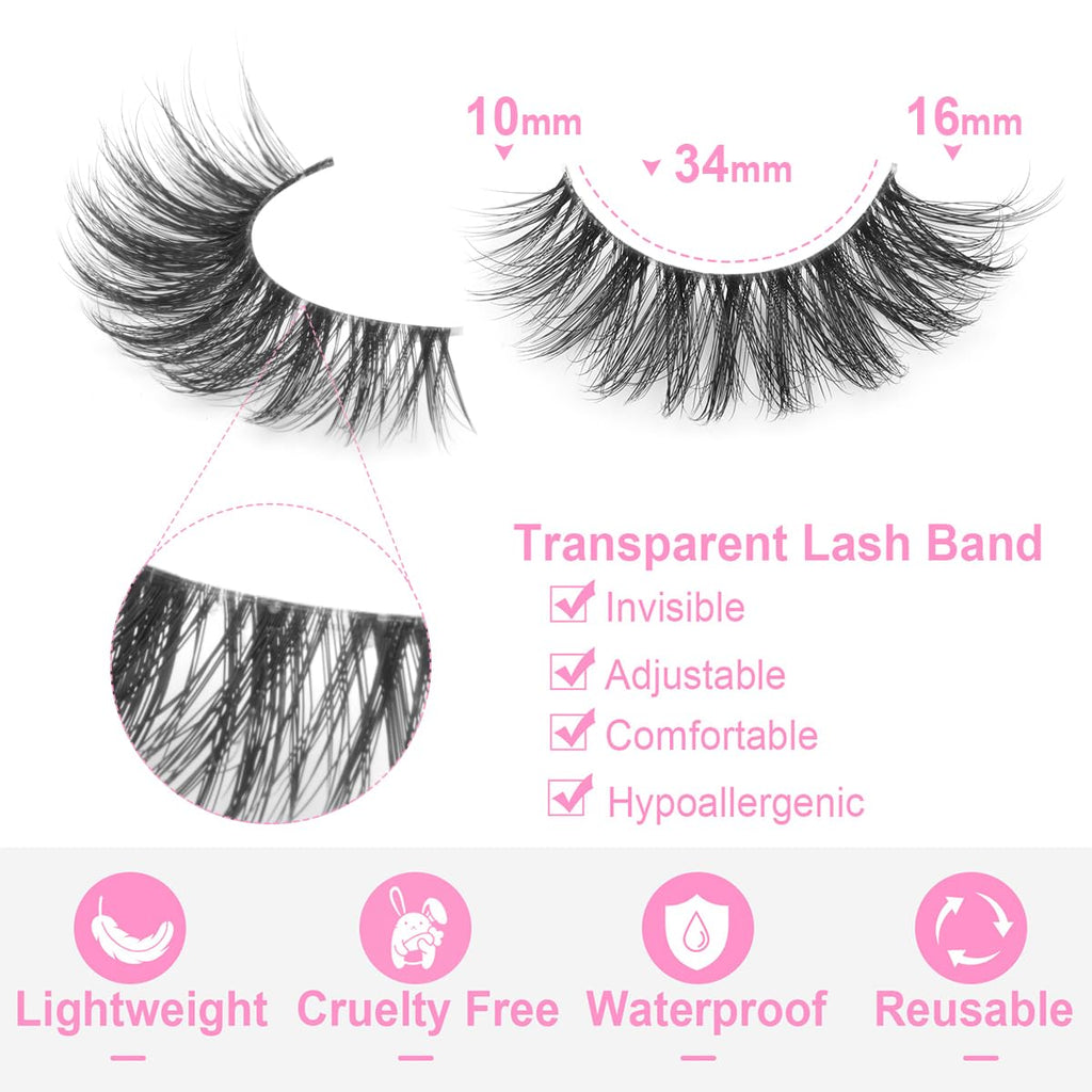 False Lashes Natural Look Wispy Eyelashes Manga Korean Spiky 16mm Short Faux Mink Eyelashes Cat Eye Natural Fake Eyelashes Strip Lashes Pack 14 Pairs