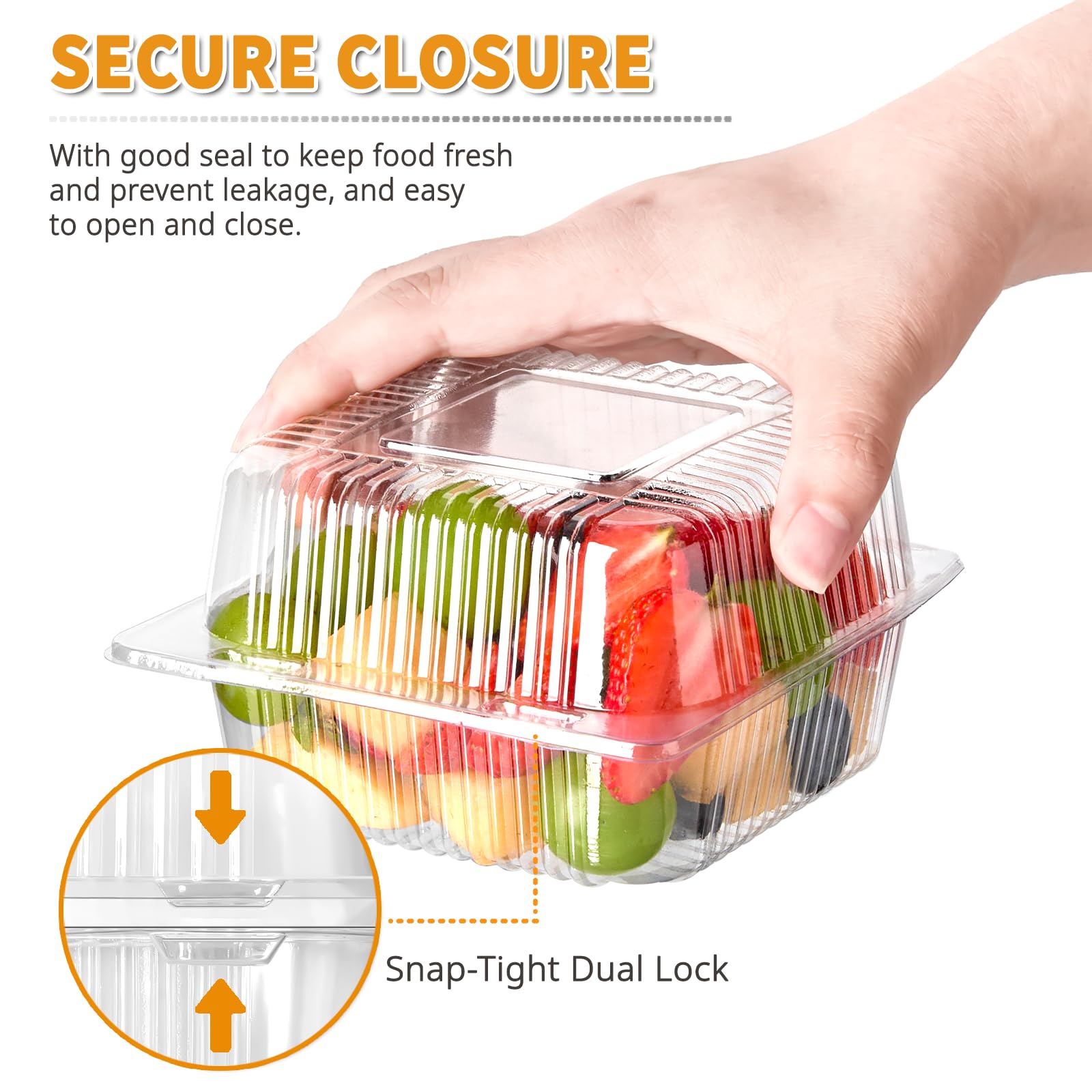 Zezzxu 50 Pack Clear Plastic Take Out Food Containers, Square Cake Slice Containers with Hinged Lids, Disposable To Go Boxes for Cookies, Desserts, Fruits, Salads, Sandwiches